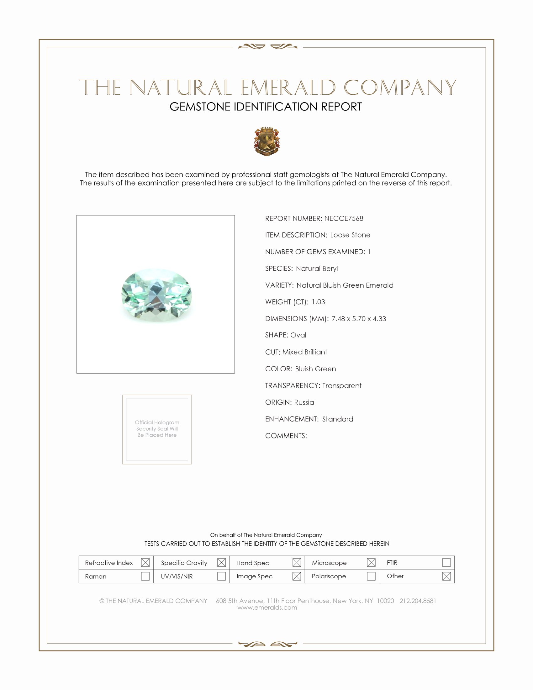 1.03 Ct. Emerald from Russia