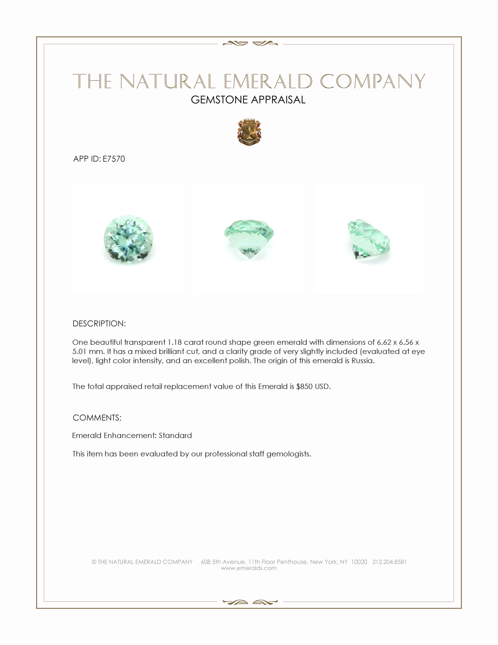 1.18 Ct. Emerald from Russia