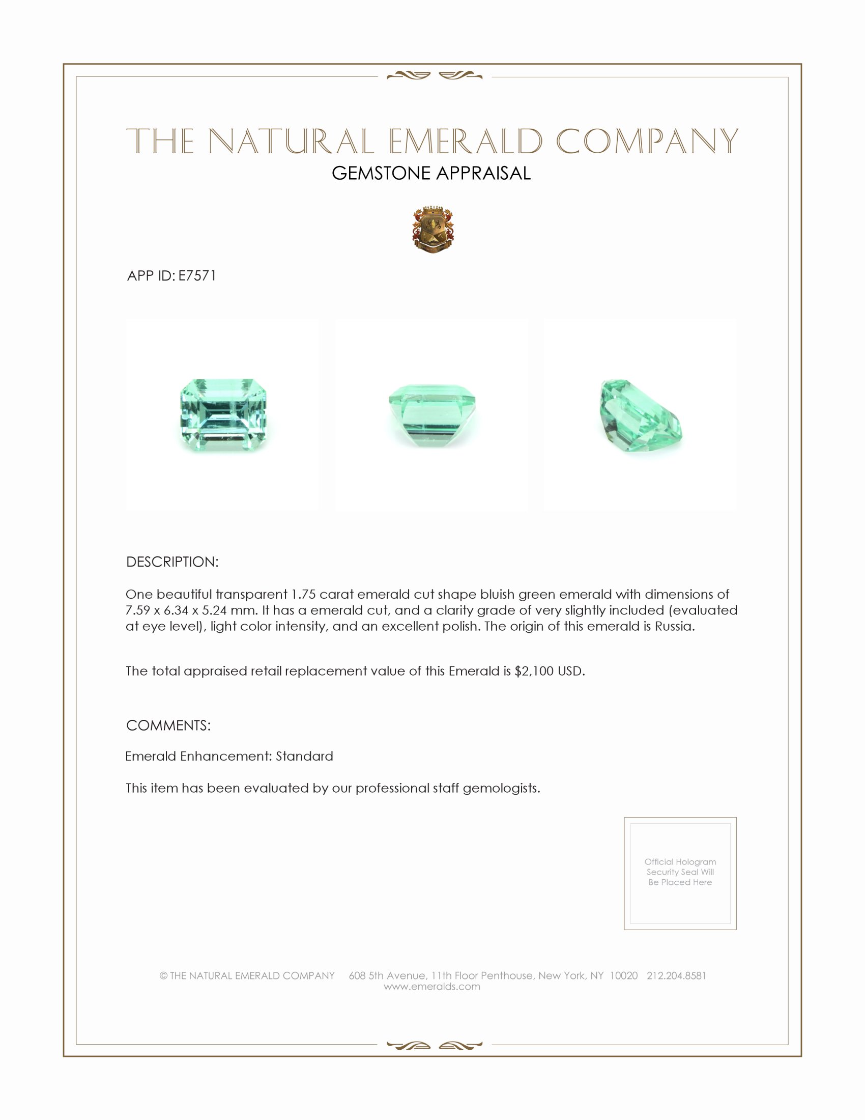 1.75 Ct. Emerald from Russia