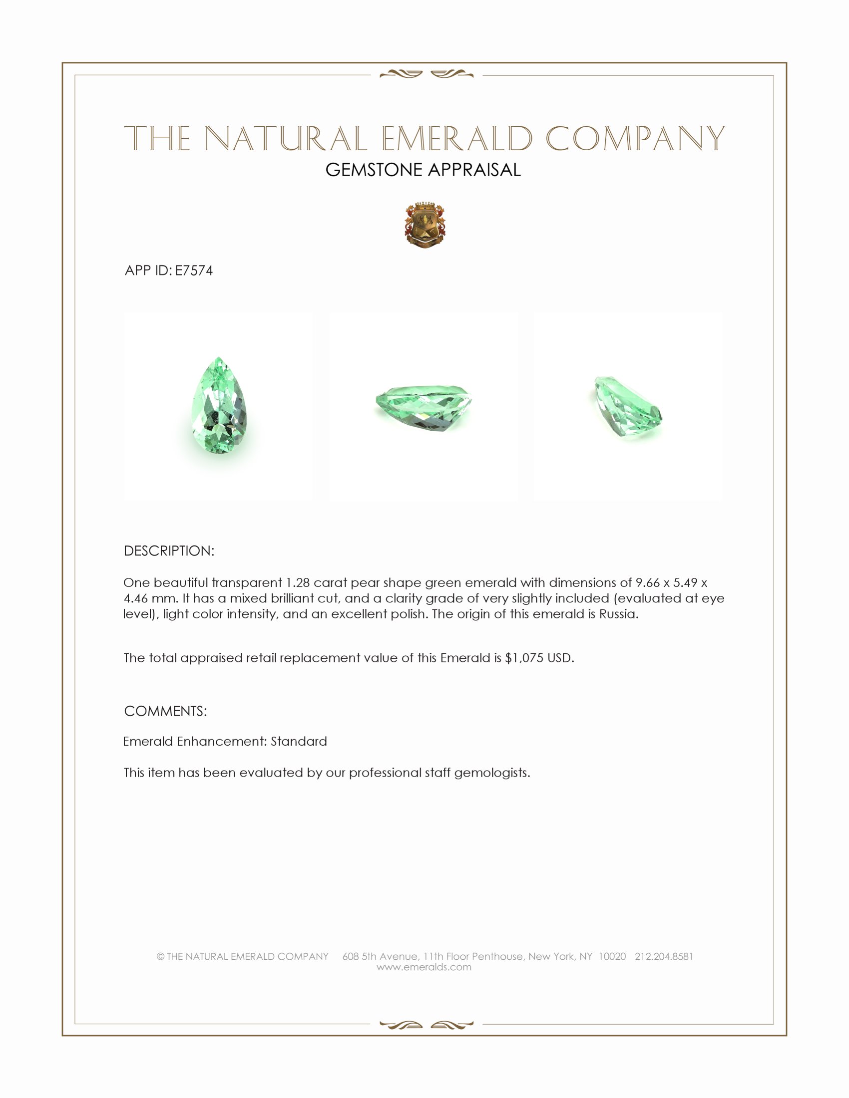 1.28 Ct. Emerald from Russia