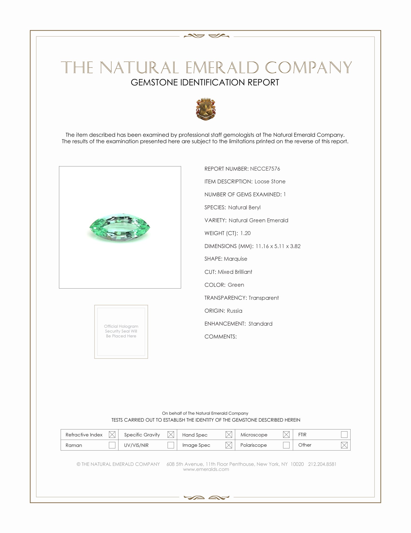 1.20 Ct. Emerald from Russia