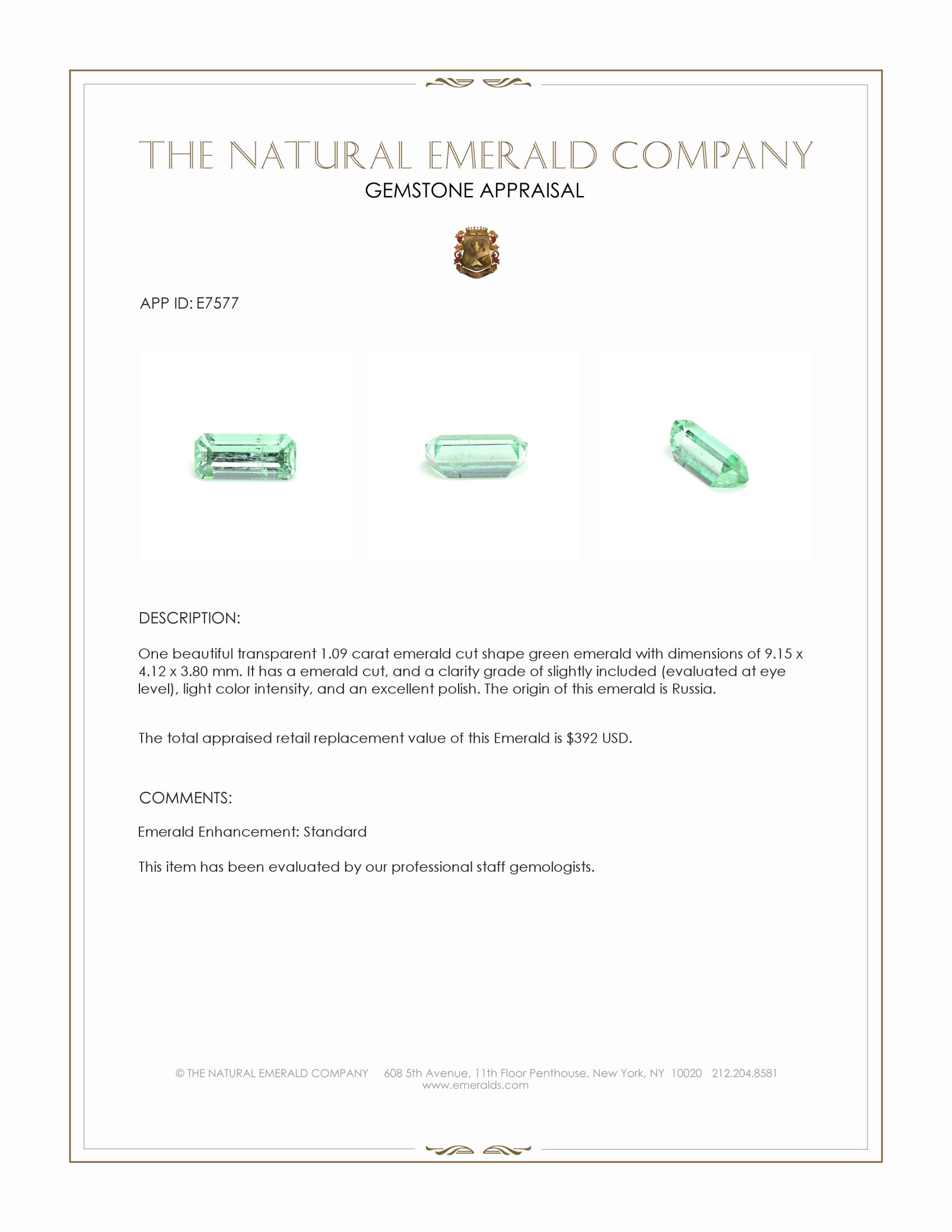 1.09 Ct. Emerald from Russia