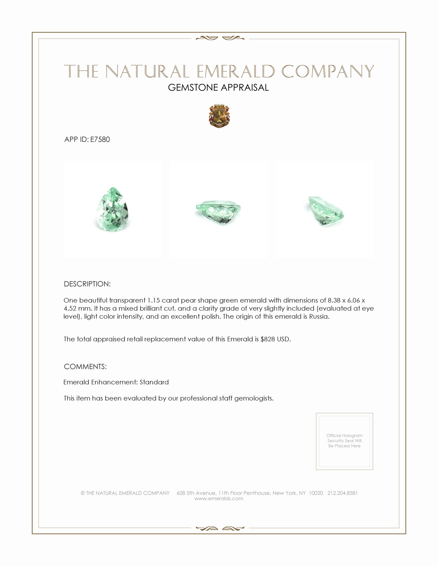 1.15 Ct. Emerald from Russia