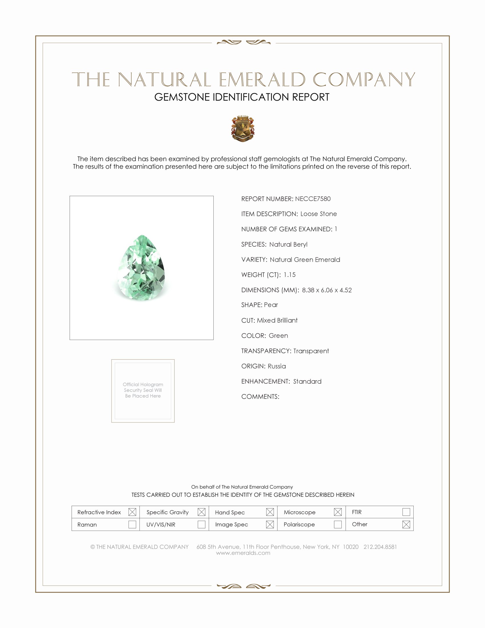 1.15 Ct. Emerald from Russia