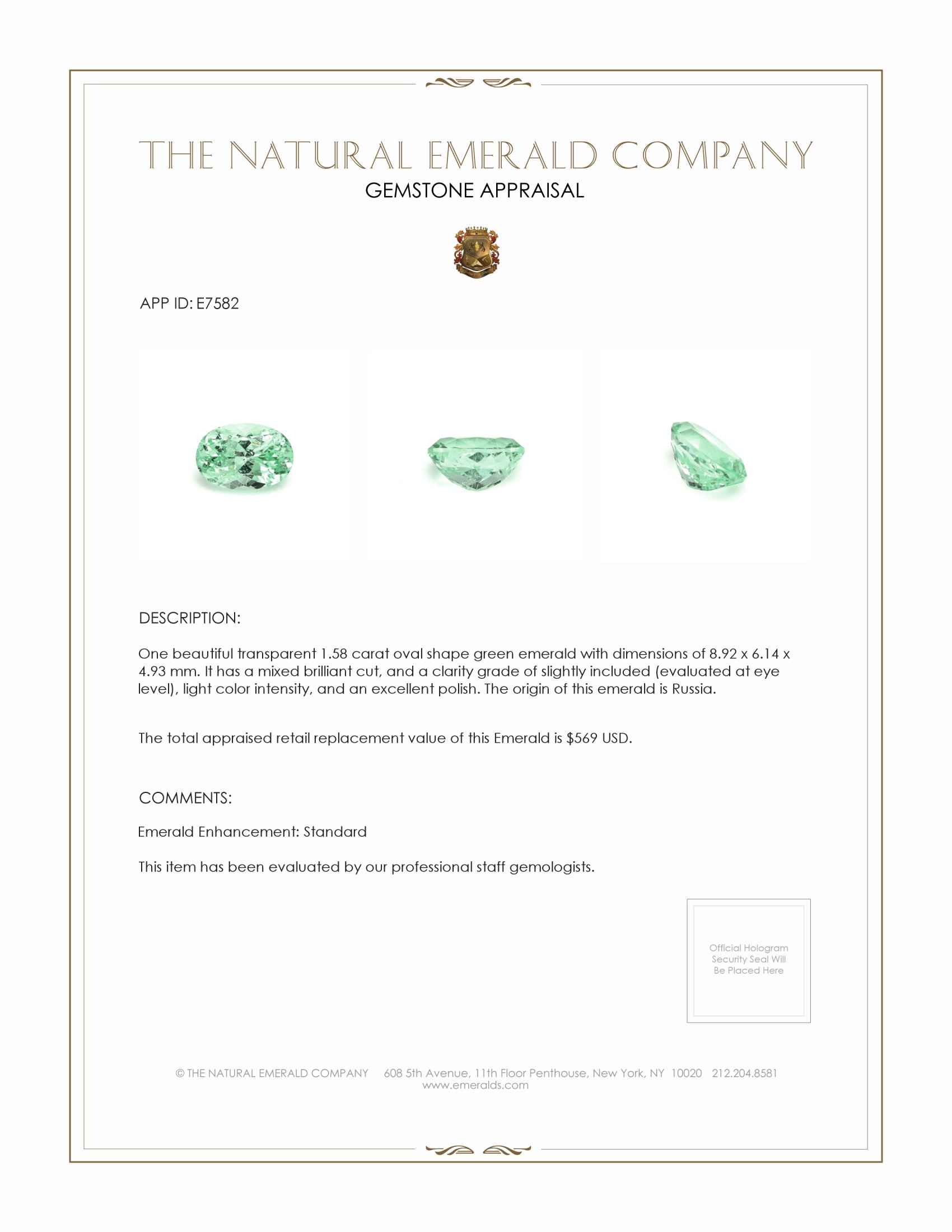 1.58 Ct. Emerald from Russia