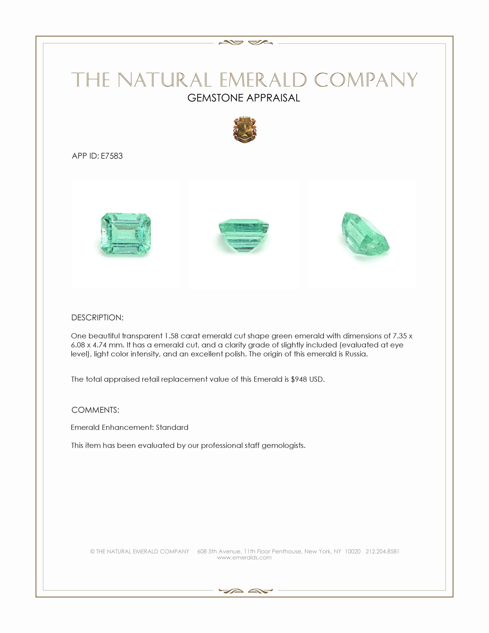 1.58 Ct. Emerald from Russia