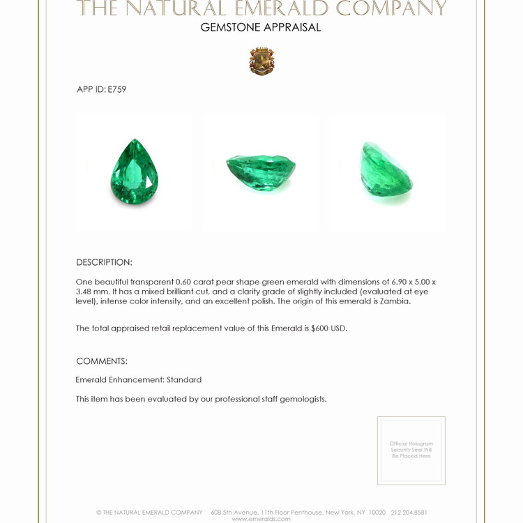 0.60 Ct. Emerald from Zambia