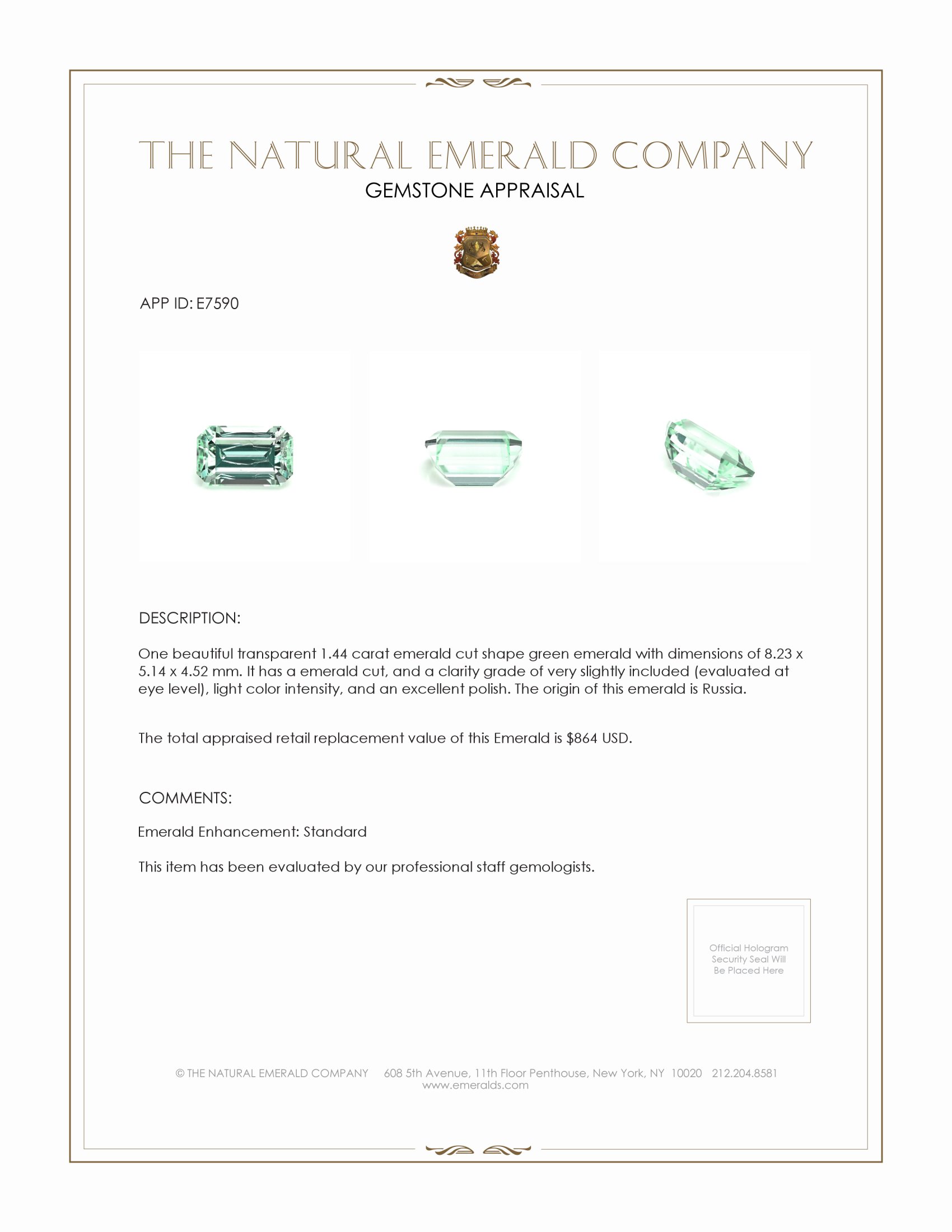 1.44 Ct. Emerald from Russia