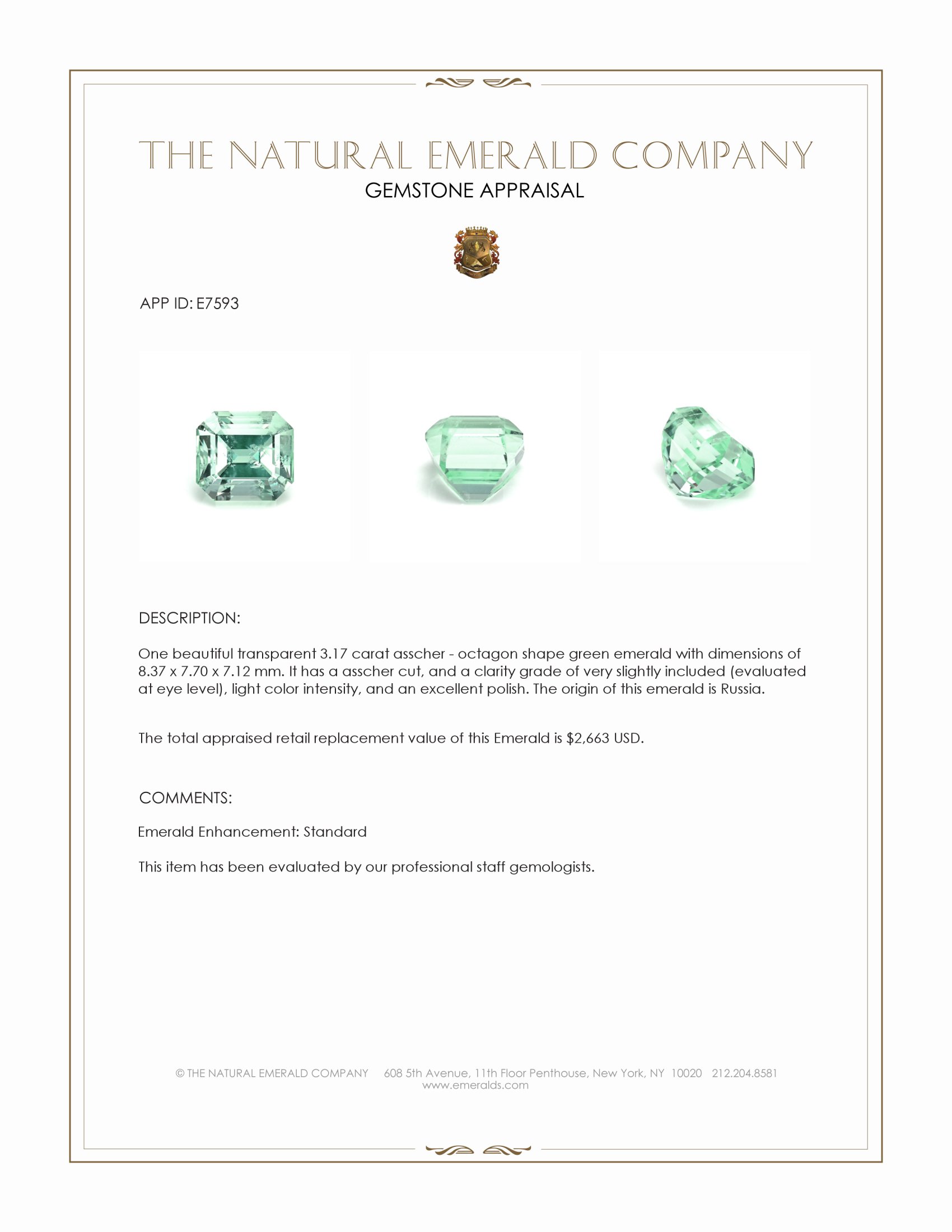 3.17 Ct. Emerald from Russia