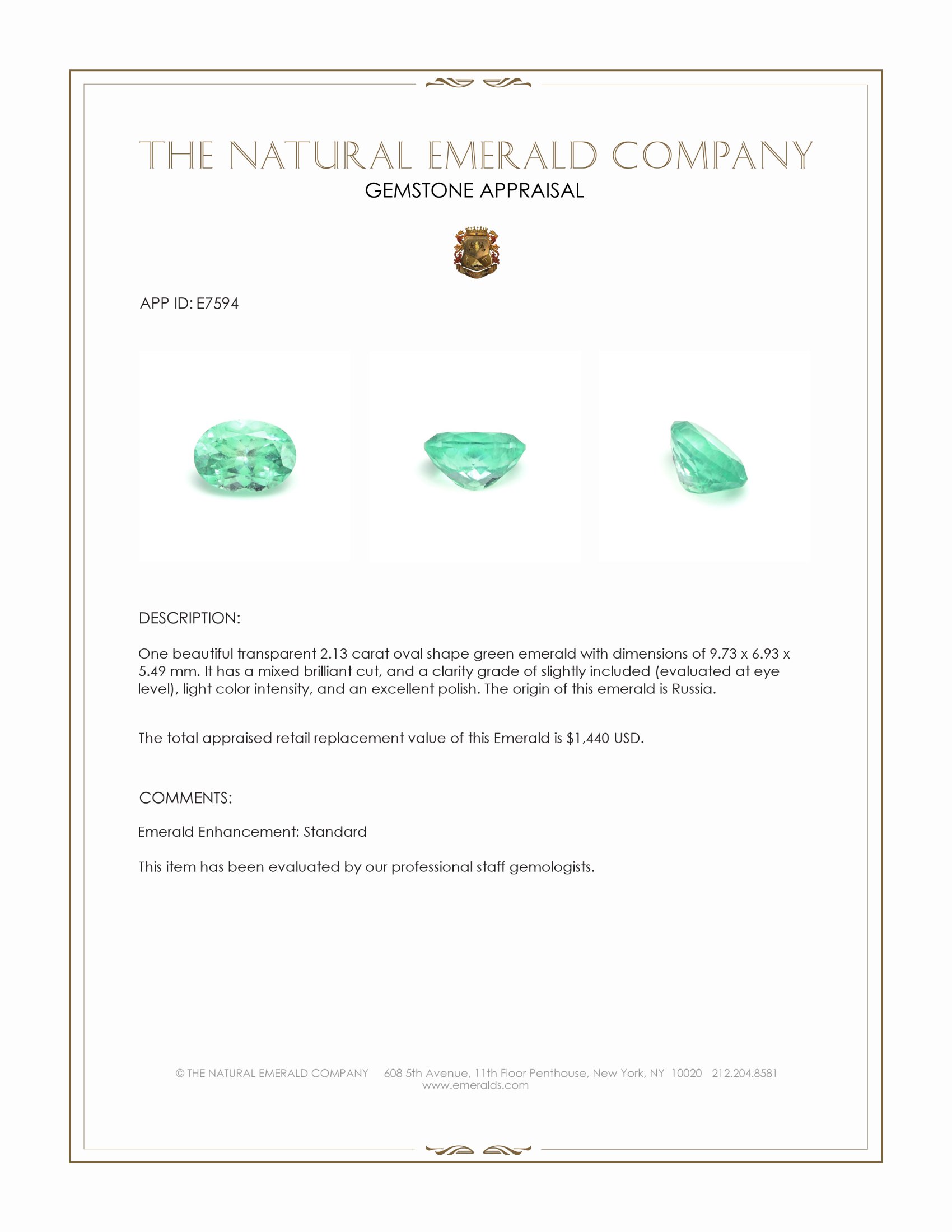 2.13 Ct. Emerald from Russia