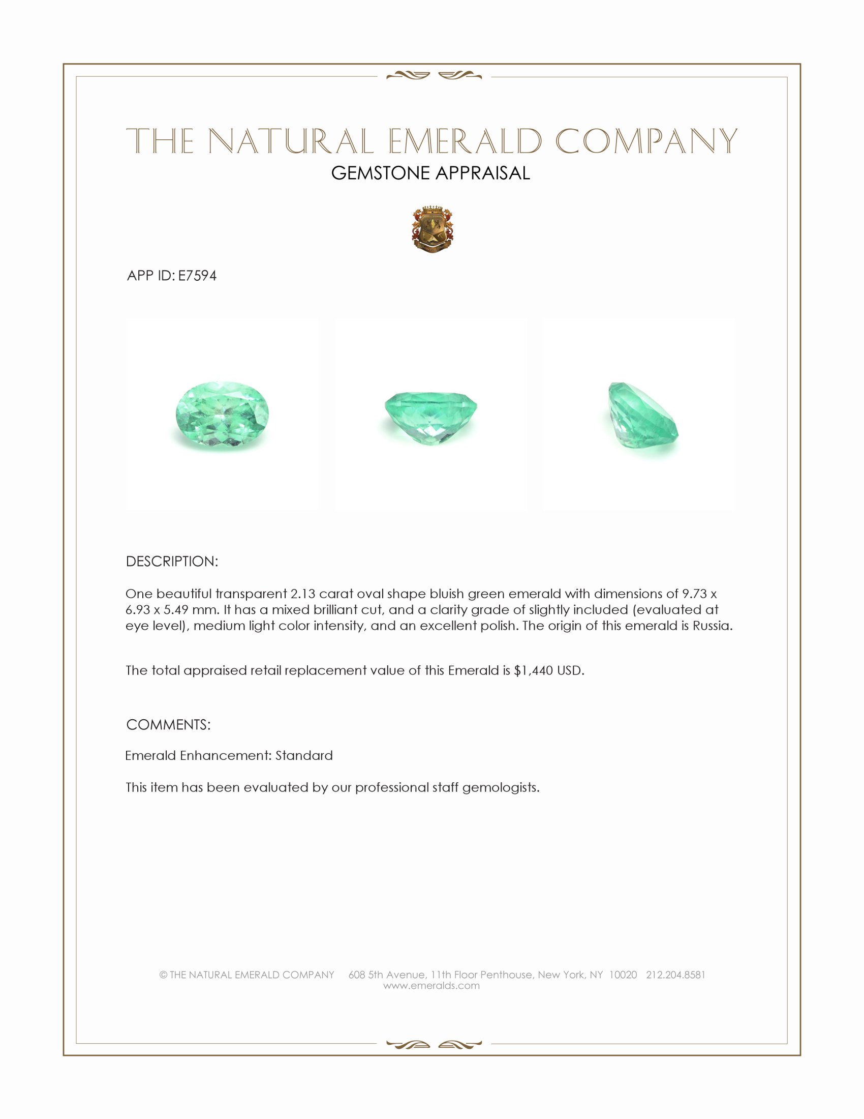 2.13 Ct. Emerald from Russia