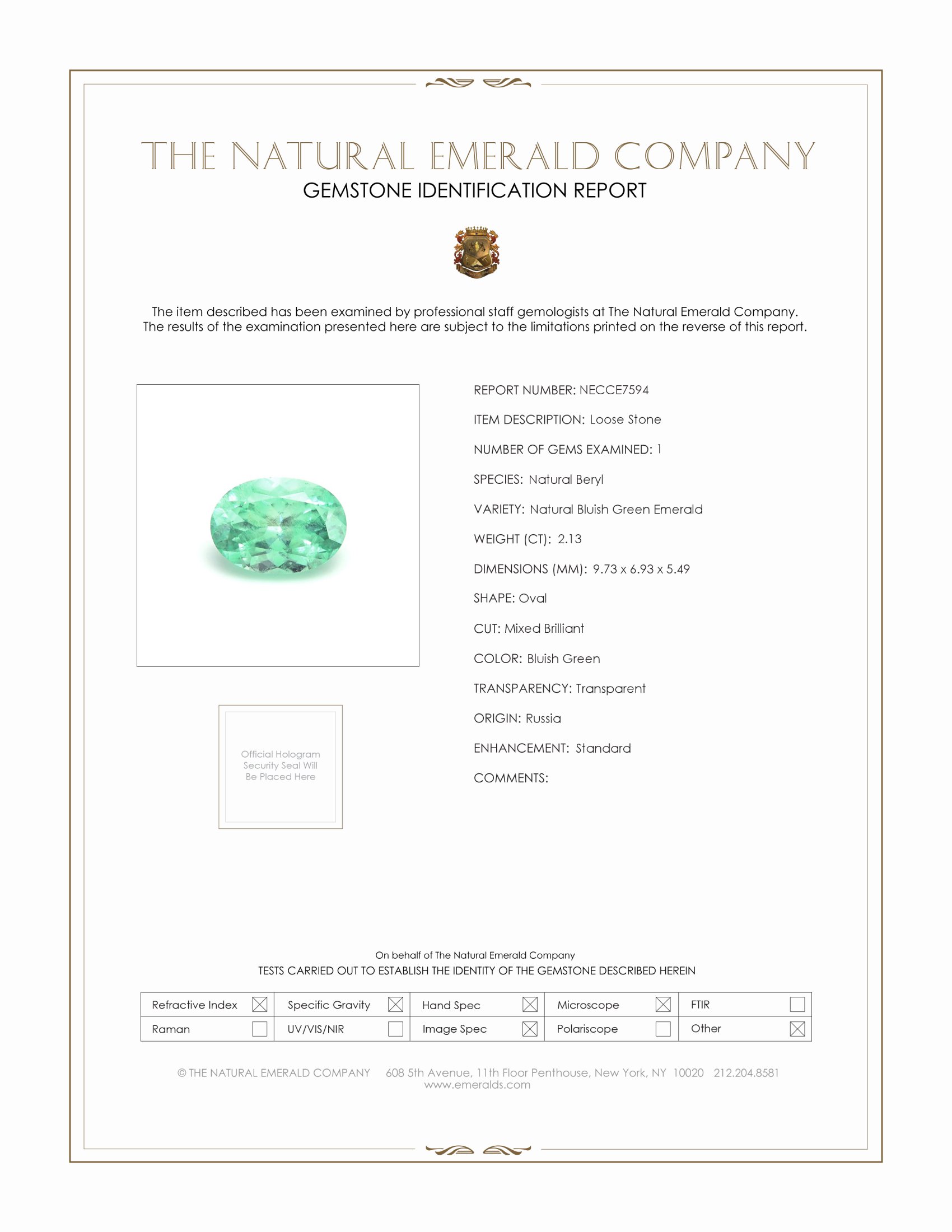 2.13 Ct. Emerald from Russia