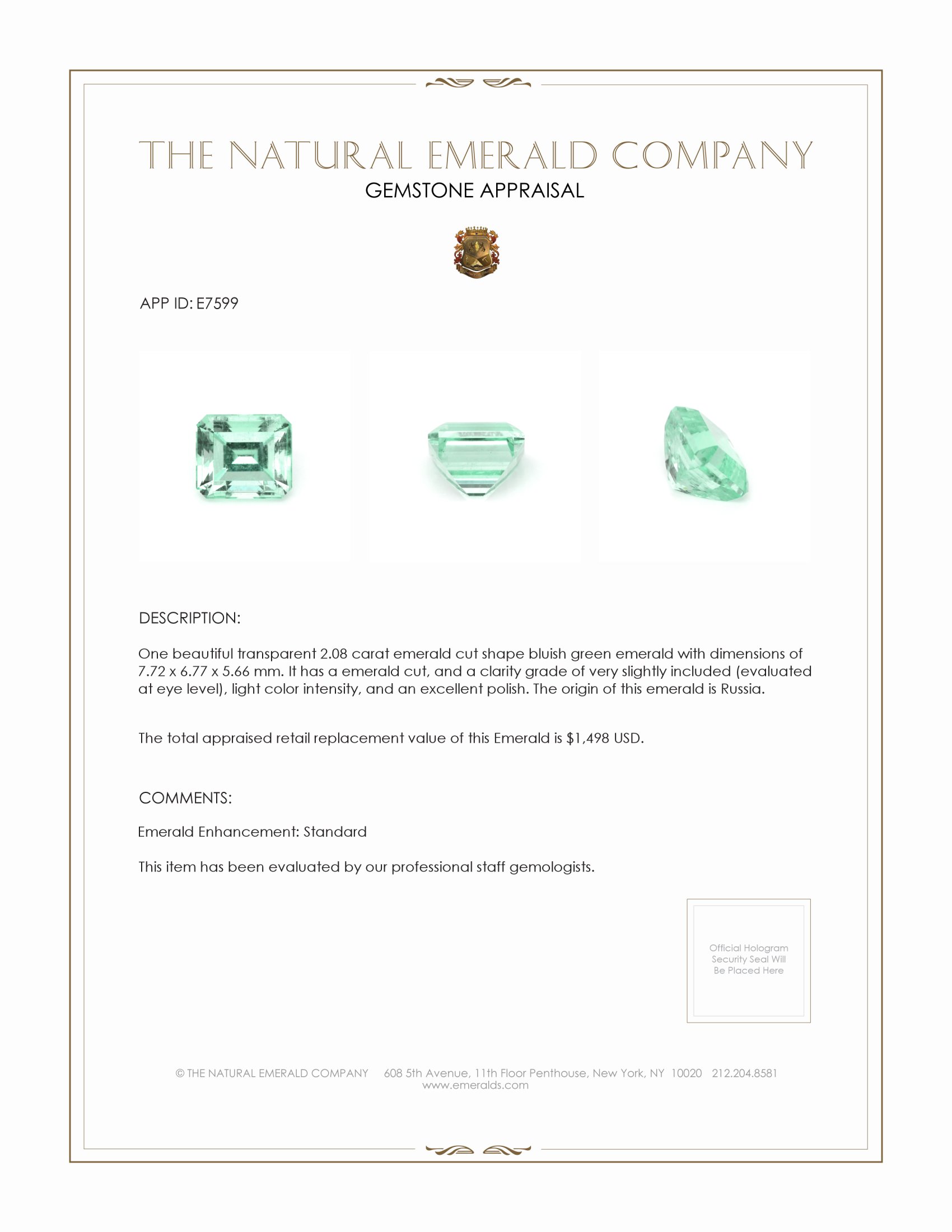 2.08 Ct. Emerald from Russia