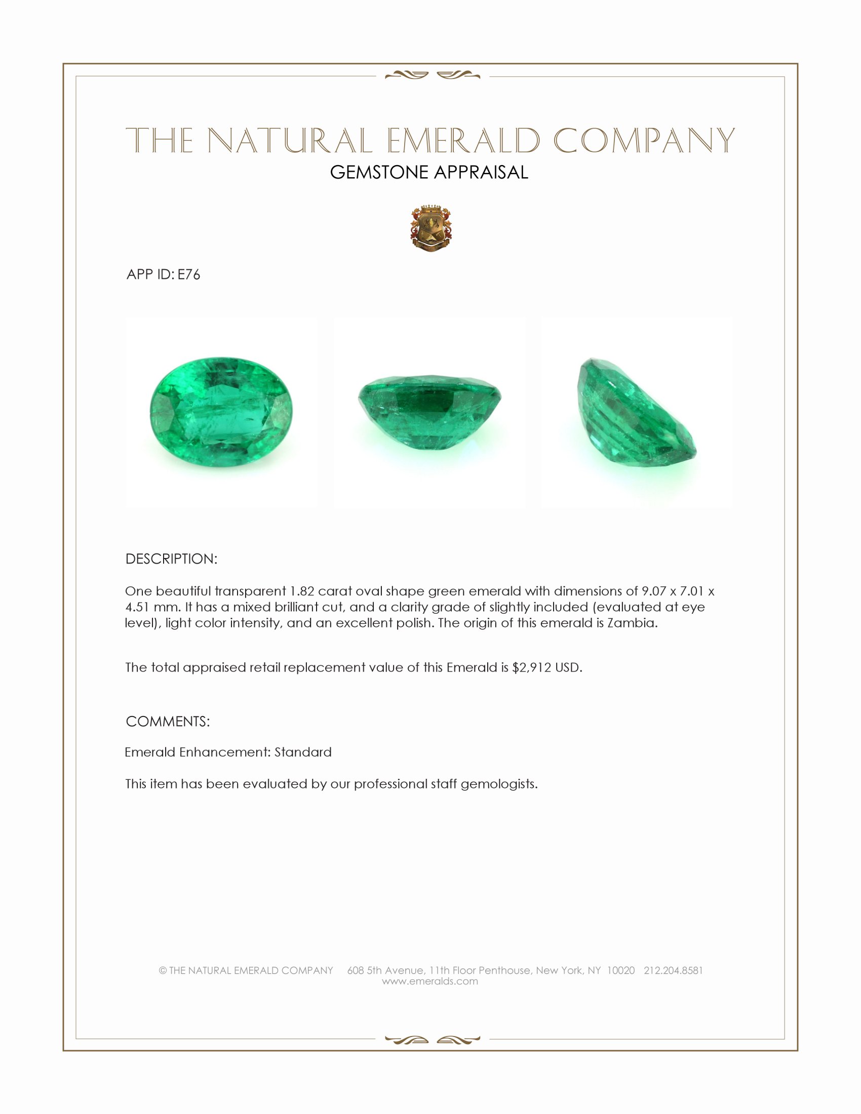1.82 Ct. Emerald from Zambia