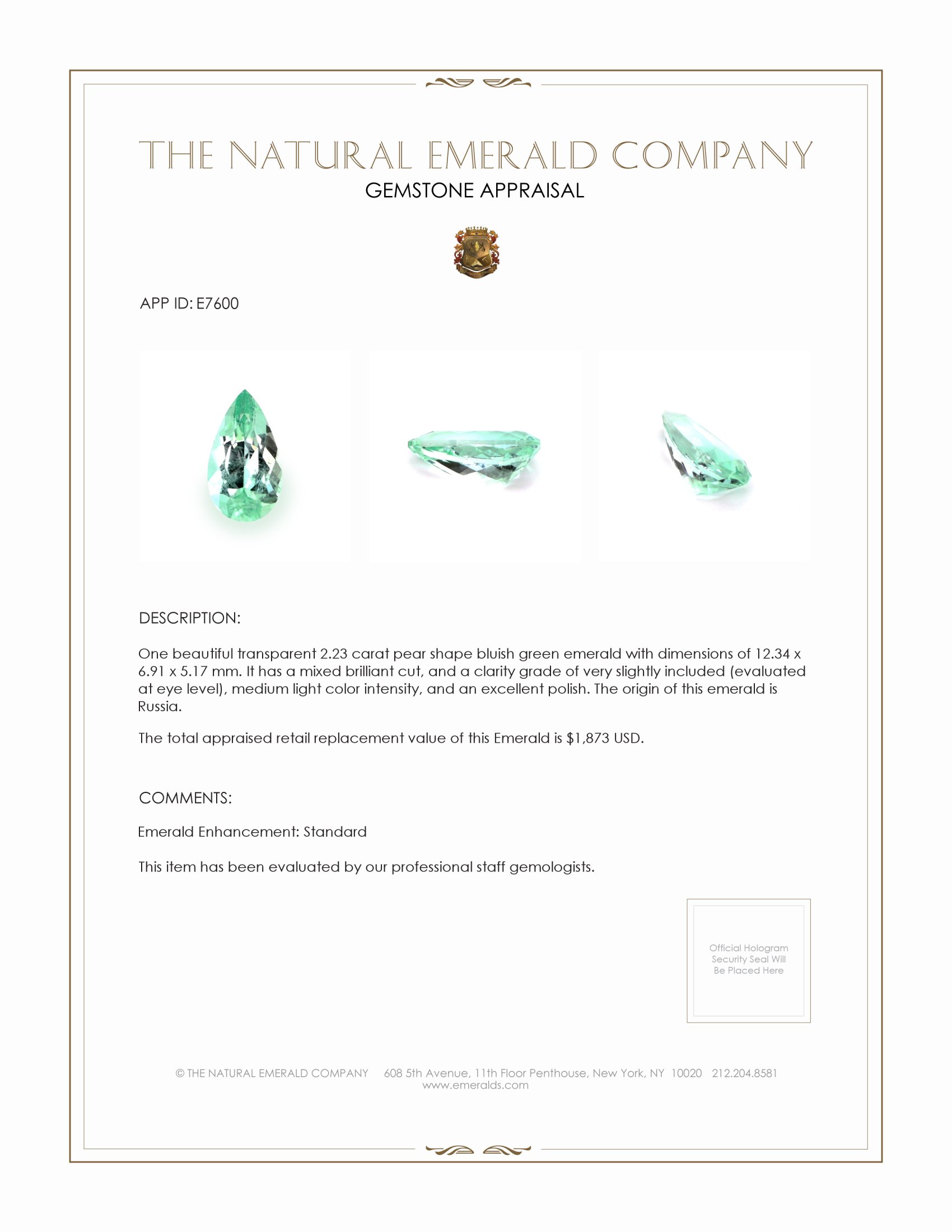 2.23 Ct. Emerald from Russia