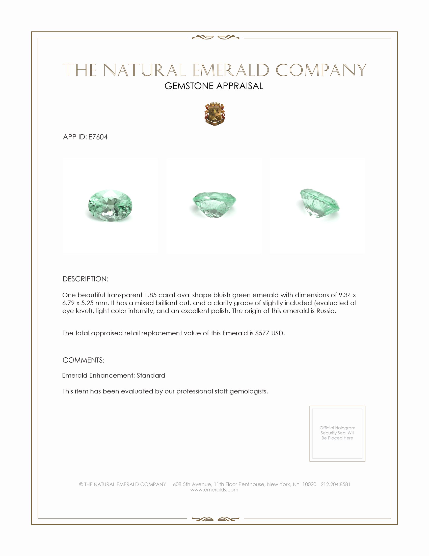 1.85 Ct. Emerald from Russia