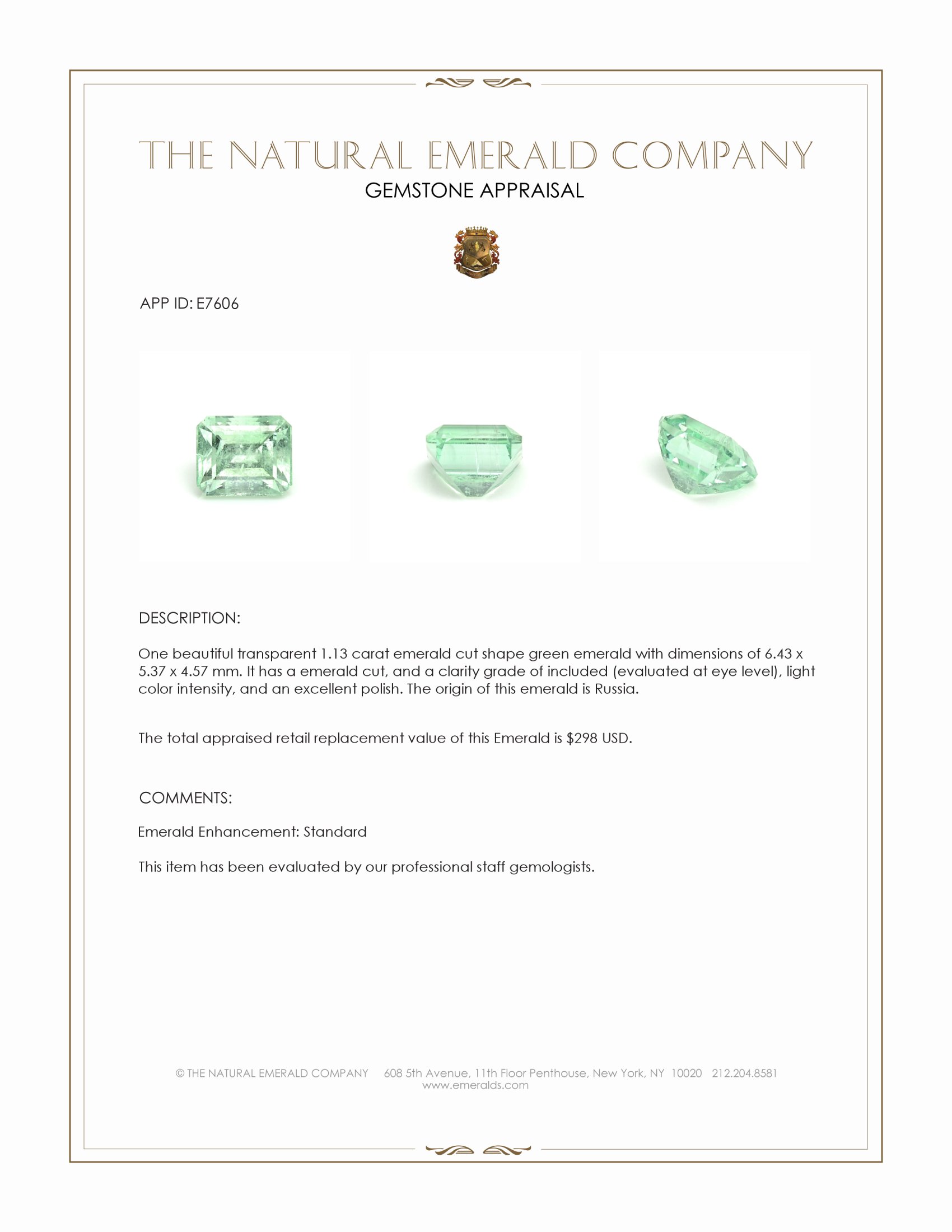 1.13 Ct. Emerald from Russia