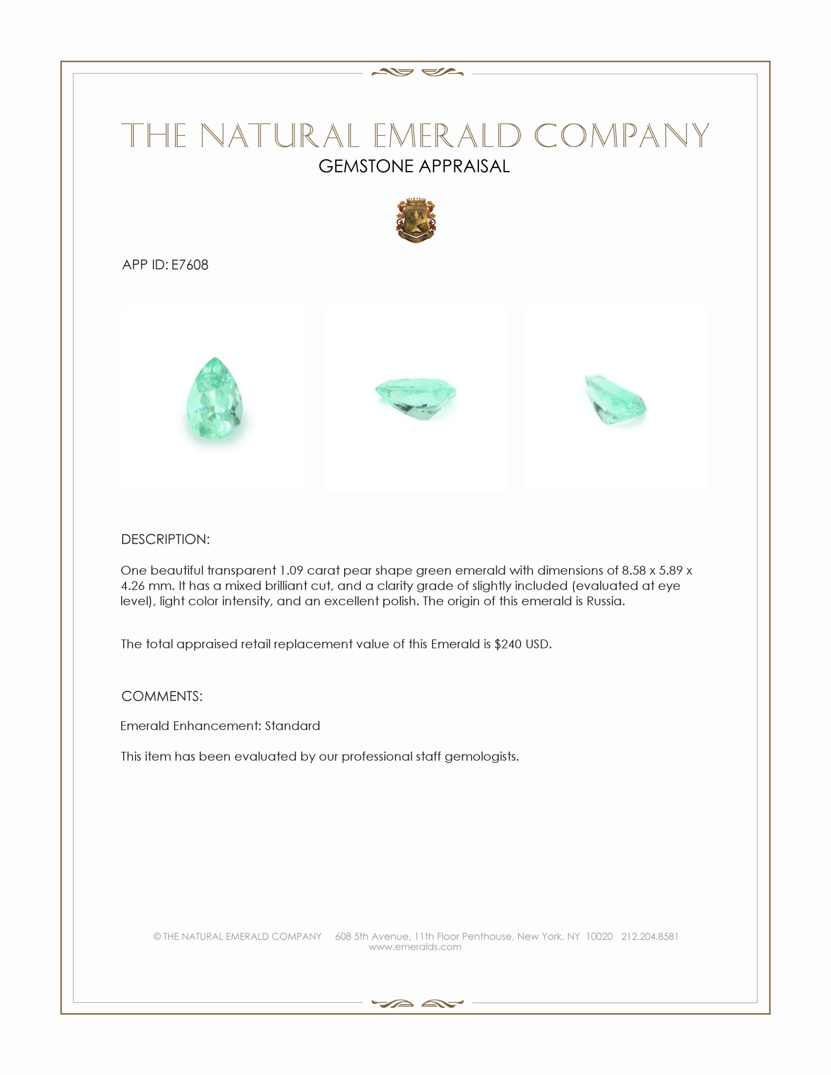 1.09 Ct. Emerald from Russia