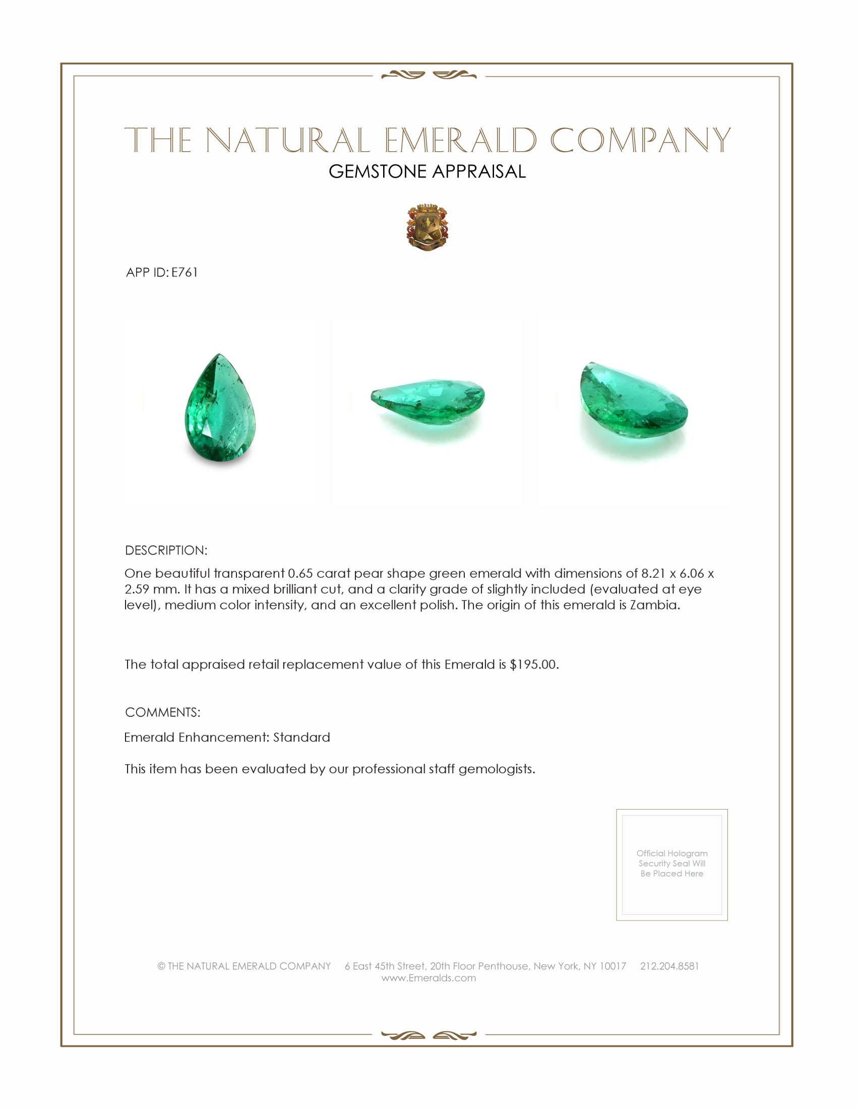 0.65 Ct. Emerald from Zambia