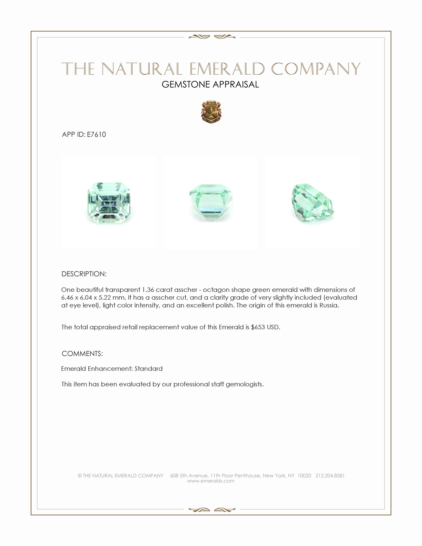 1.36 Ct. Emerald from Russia