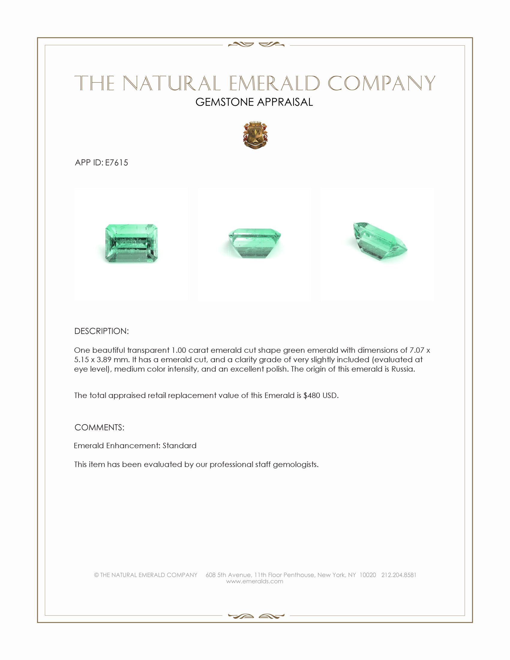 1.00 Ct. Emerald from Russia