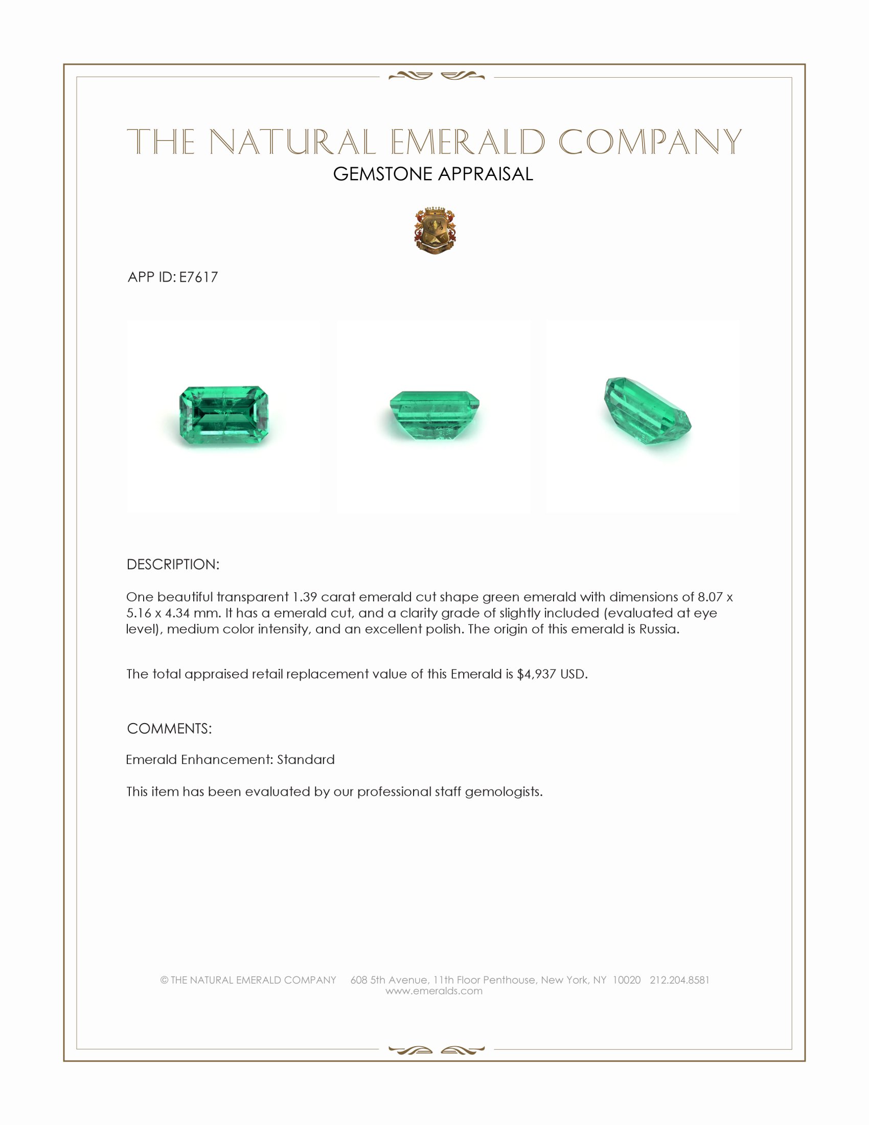 1.39 Ct. Emerald from Russia