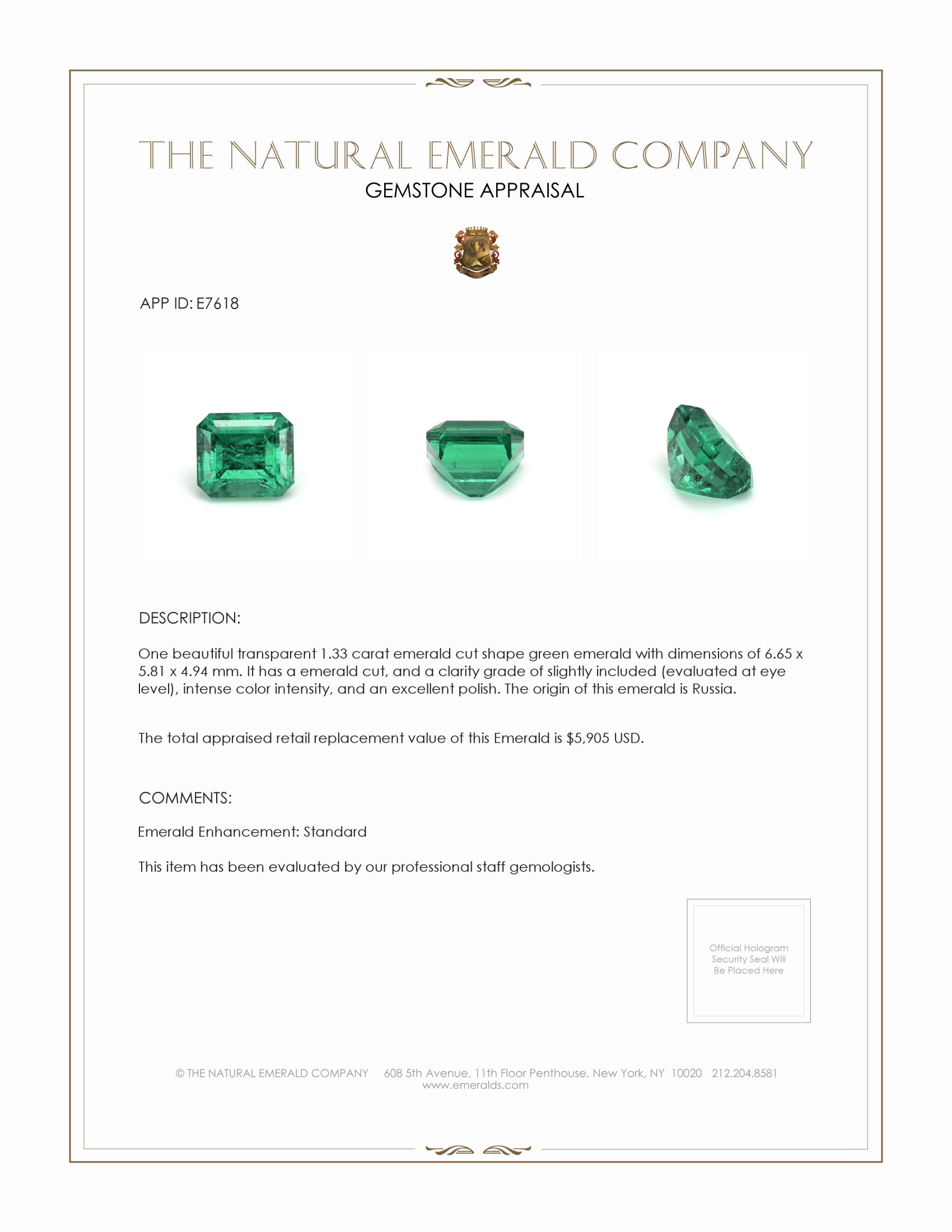 1.33 Ct. Emerald from Russia