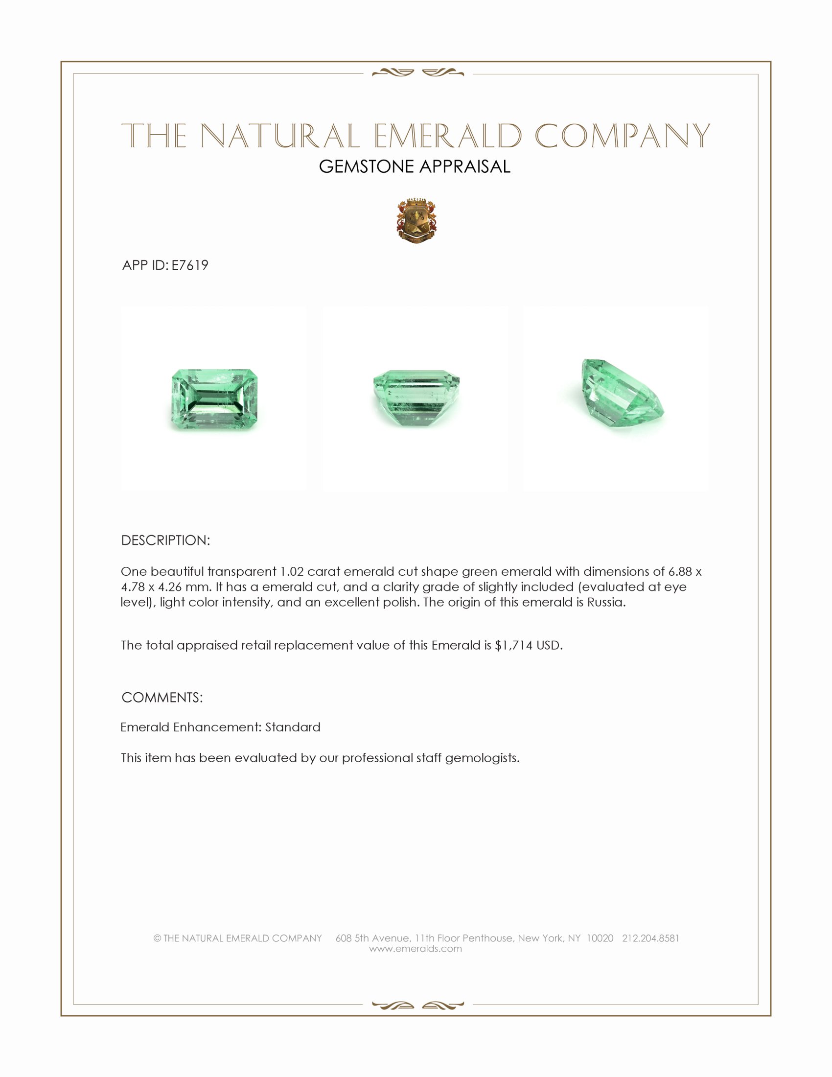 1.02 Ct. Emerald from Russia