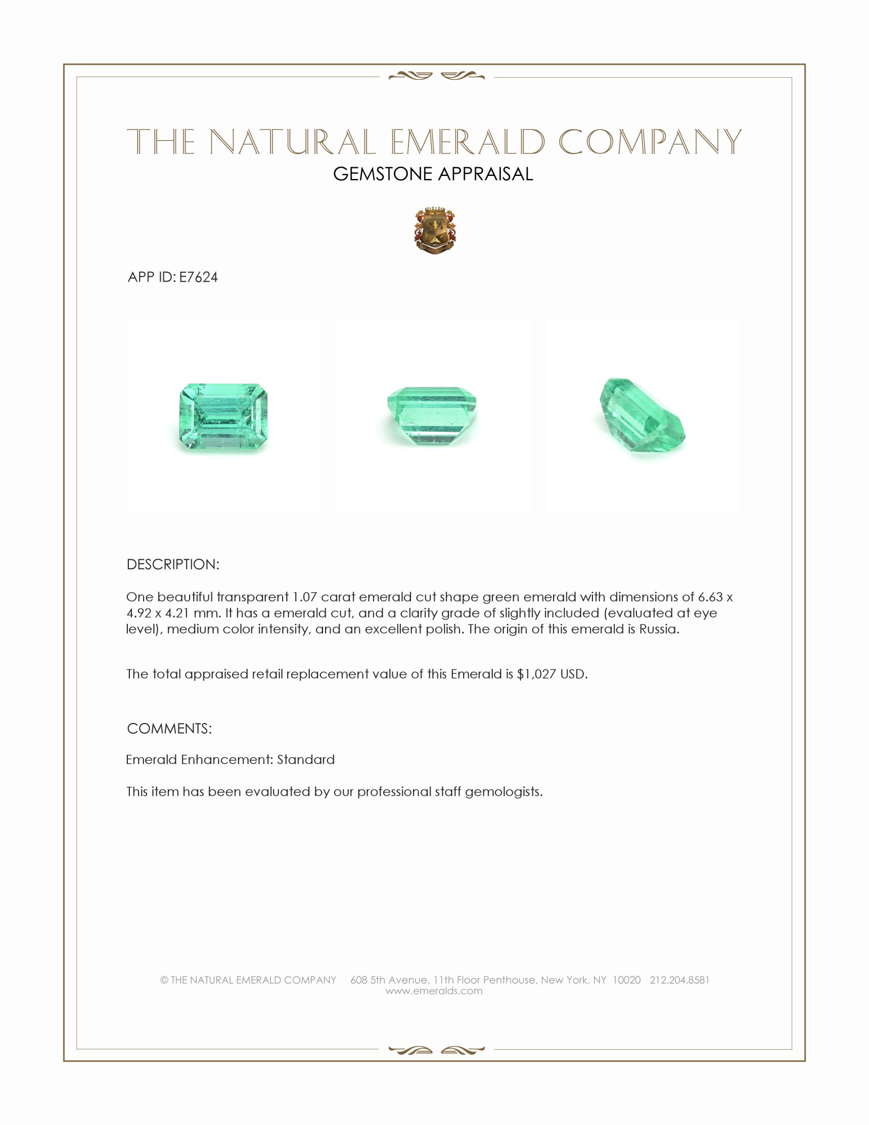 1.07 Ct. Emerald from Russia