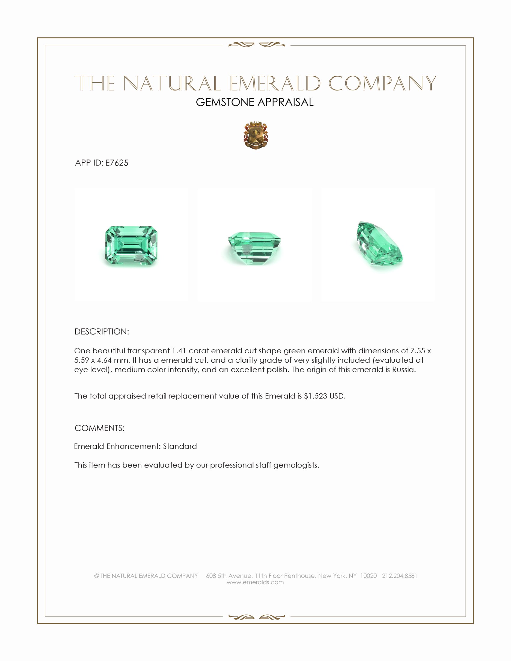 1.41 Ct. Emerald from Russia