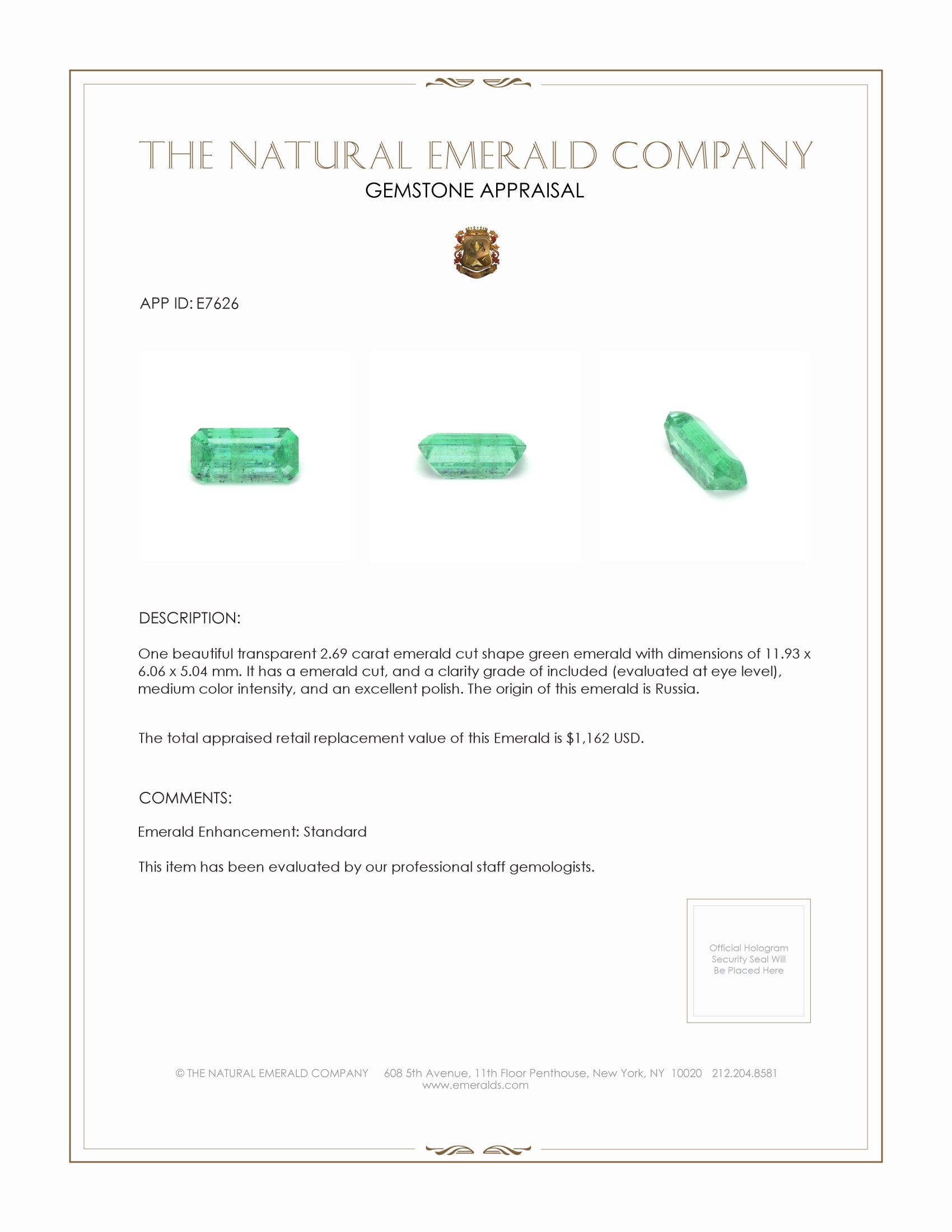 2.69 Ct. Emerald from Russia