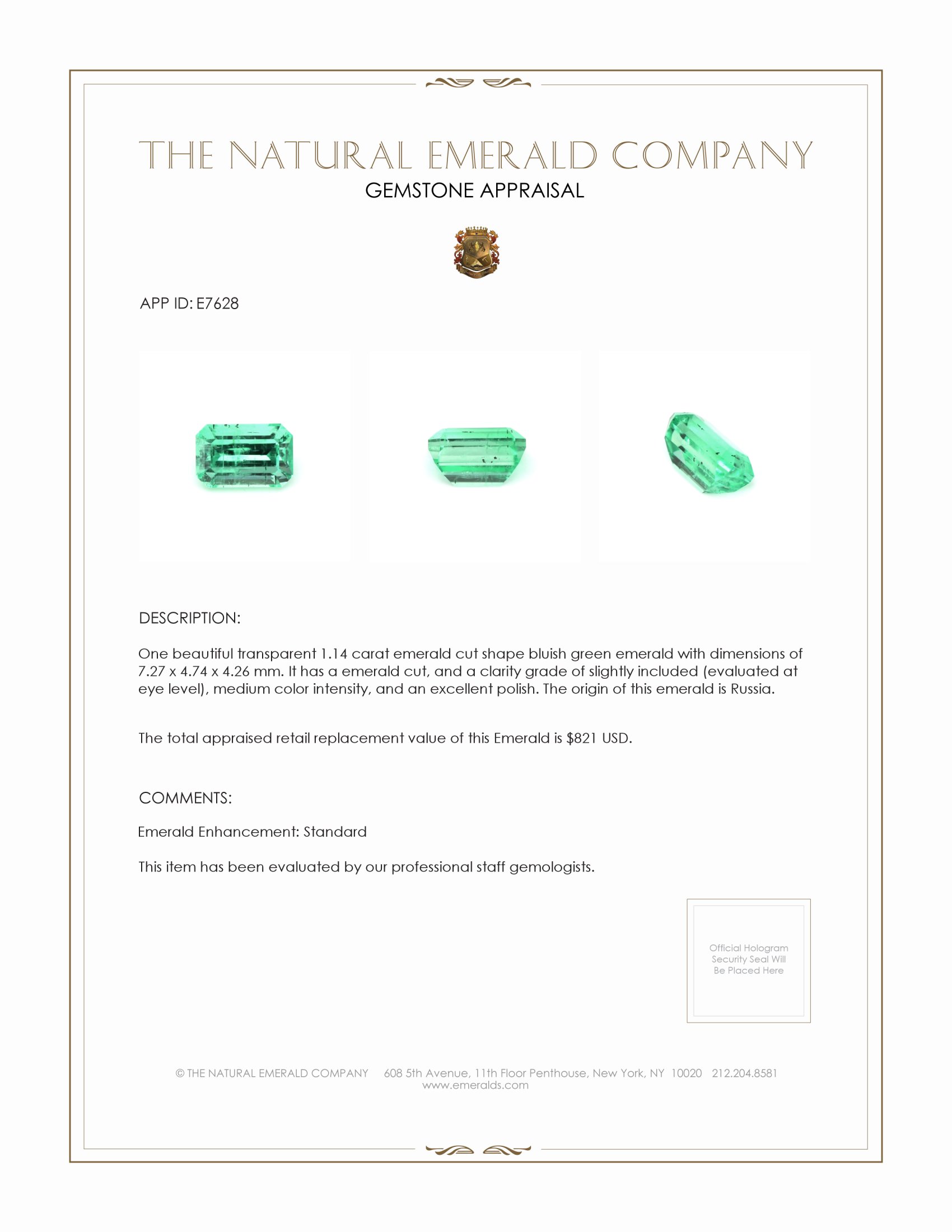 1.14 Ct. Emerald from Russia