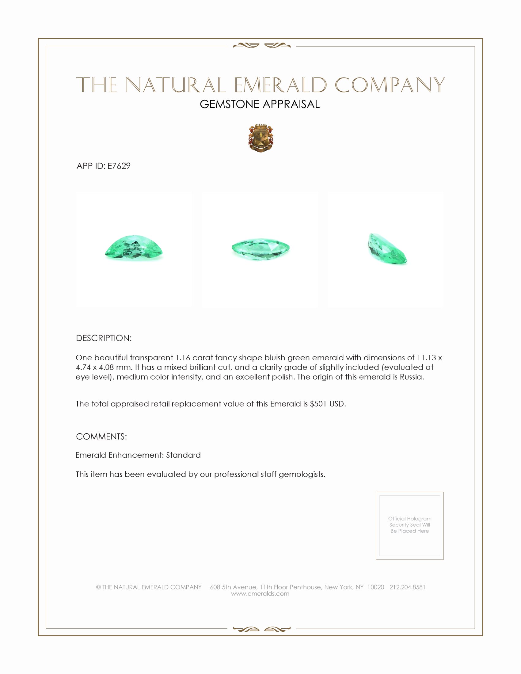 1.16 Ct. Emerald from Russia