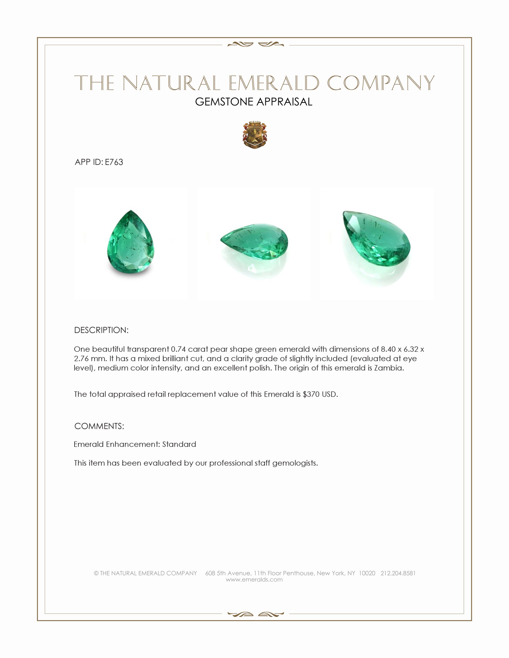 0.74 Ct. Emerald from Zambia