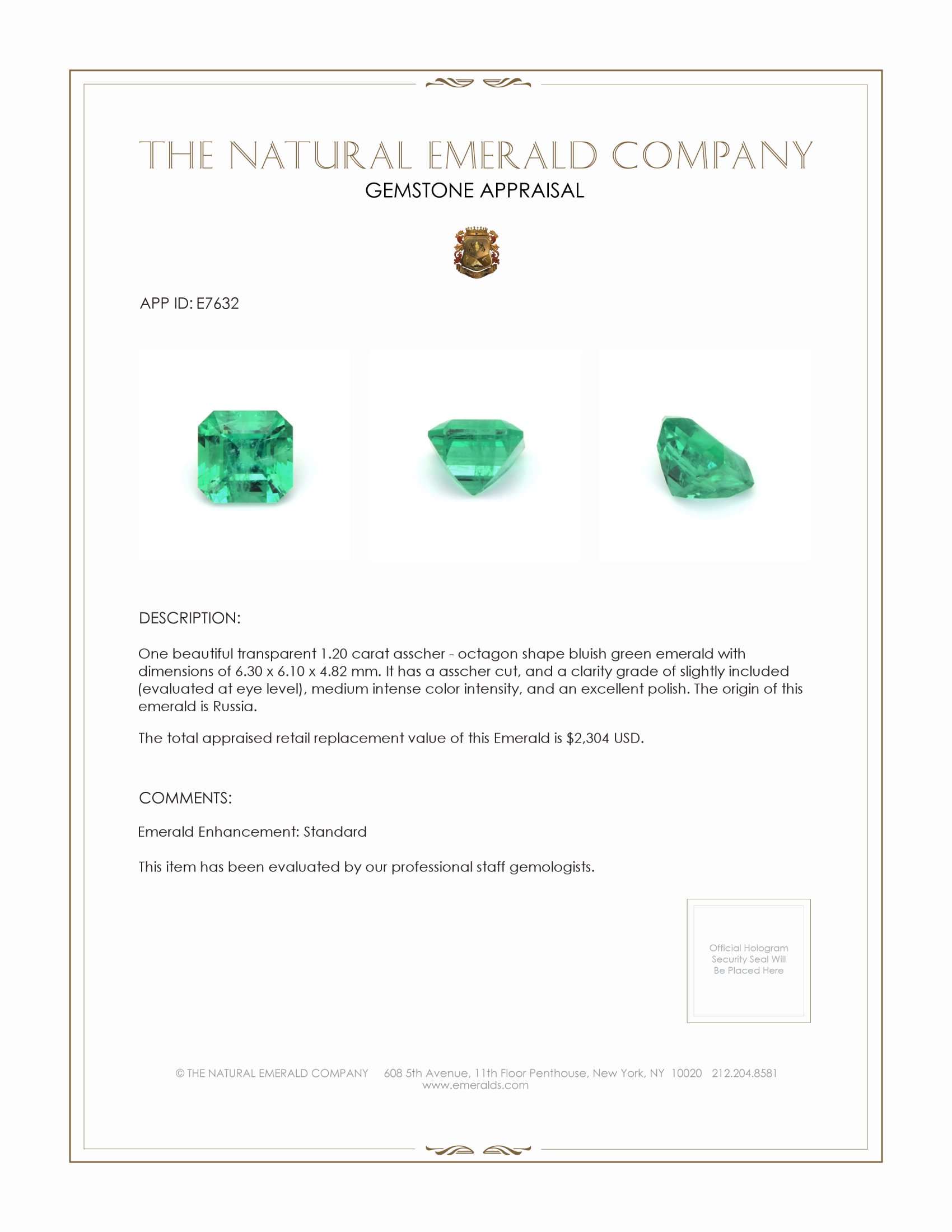 1.20 Ct. Emerald from Russia