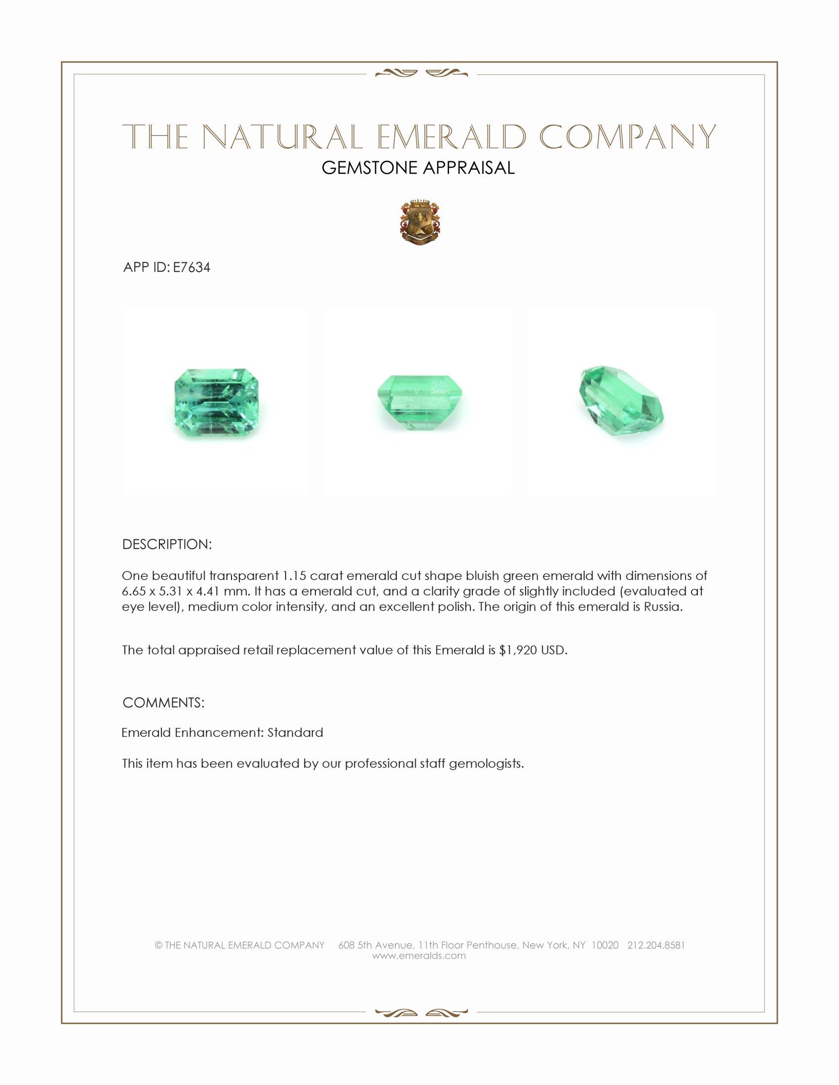 1.15 Ct. Emerald from Russia