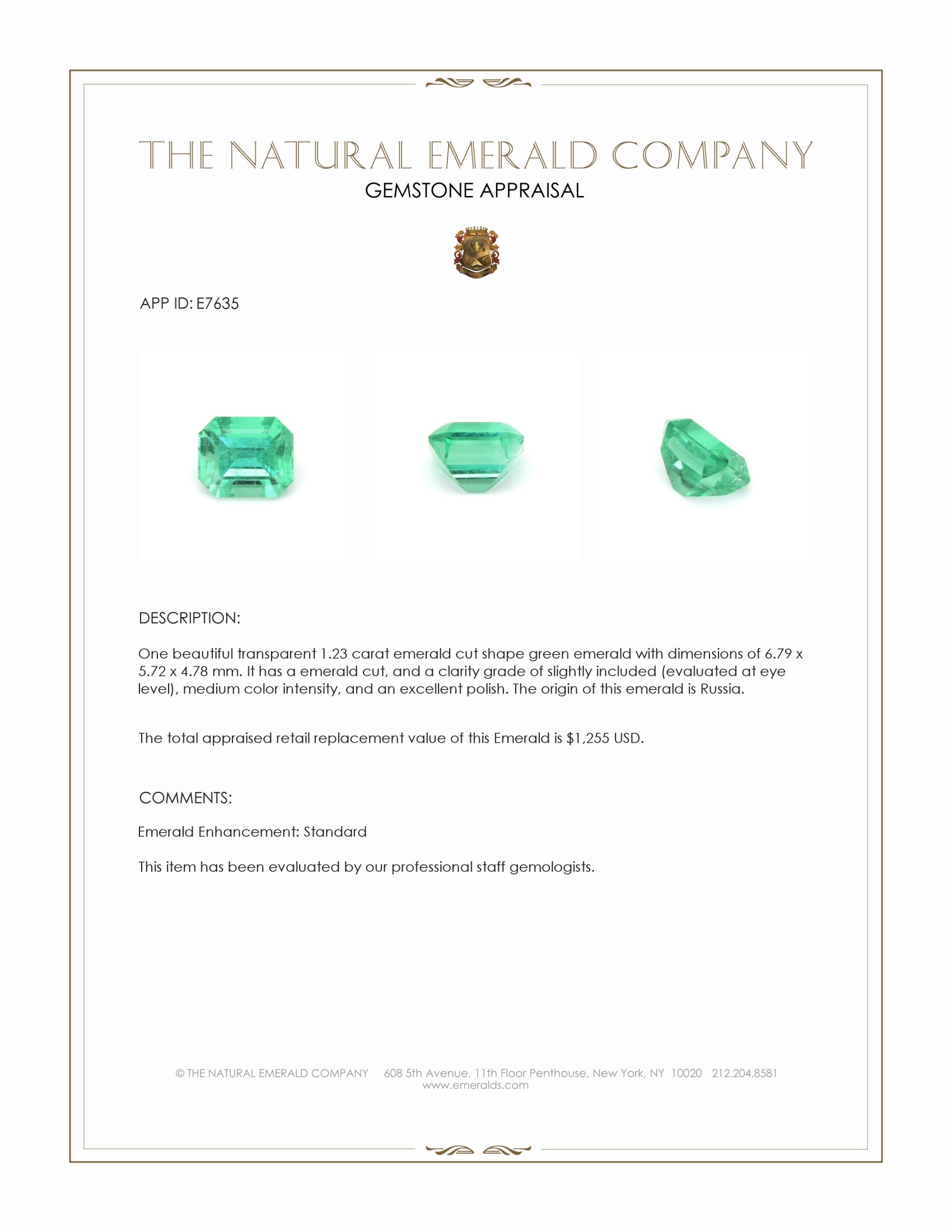 1.23 Ct. Emerald from Russia