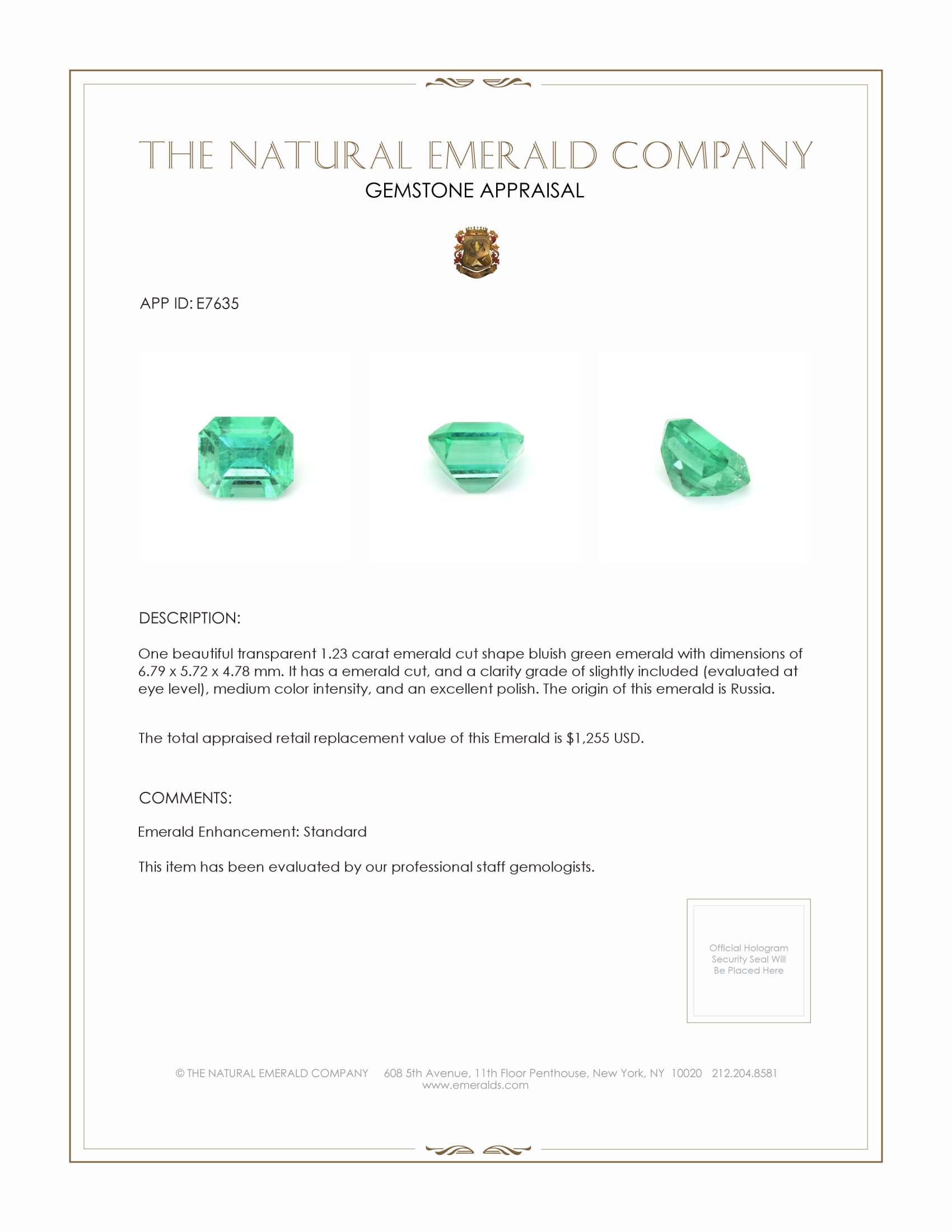 1.23 Ct. Emerald from Russia