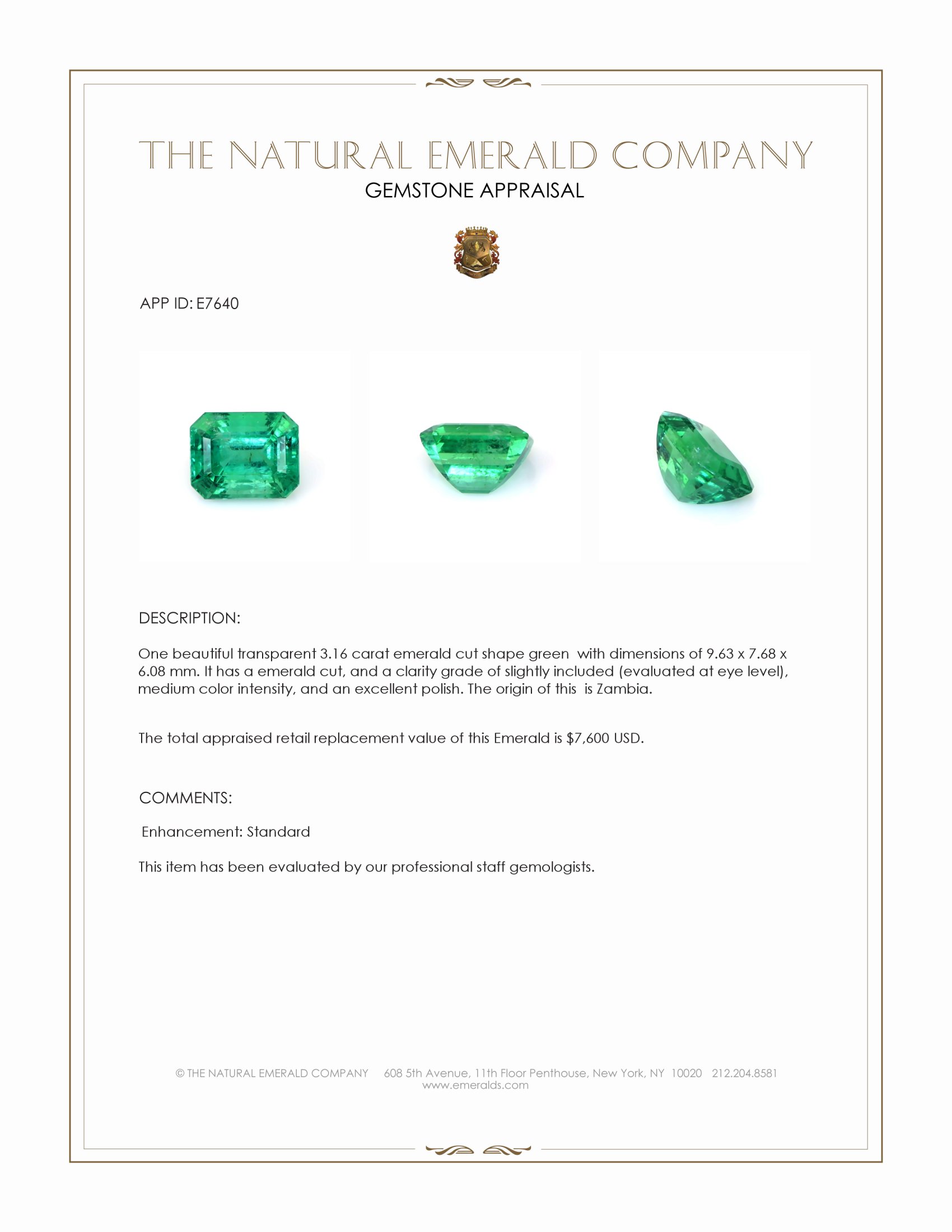 3.16 Ct. Emerald from Zambia