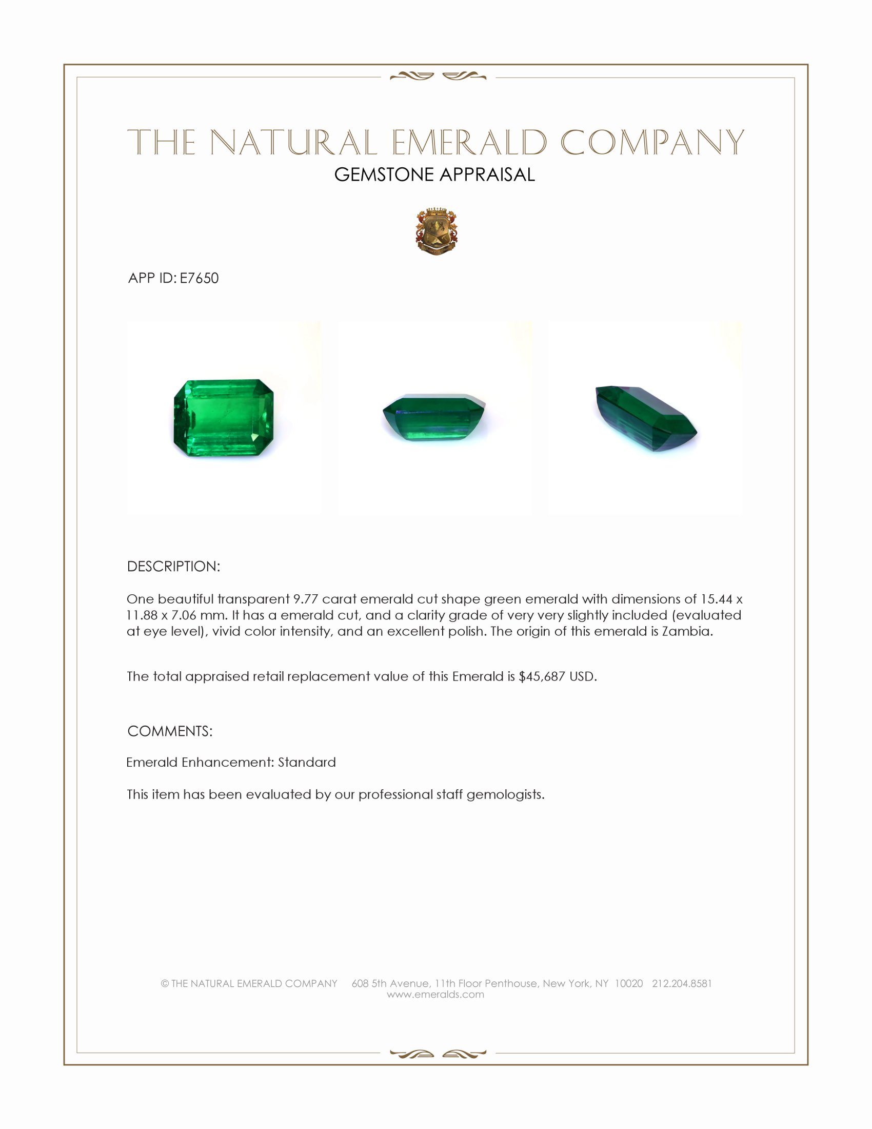 9.77 Ct. Emerald from Zambia