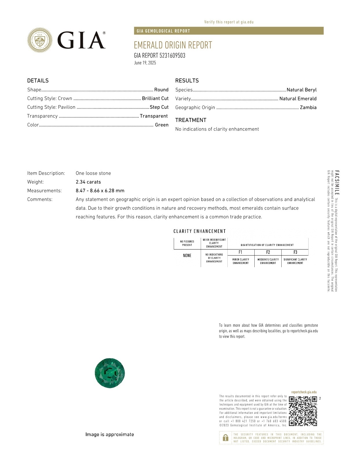 2.34 Ct. Emerald from Zambia