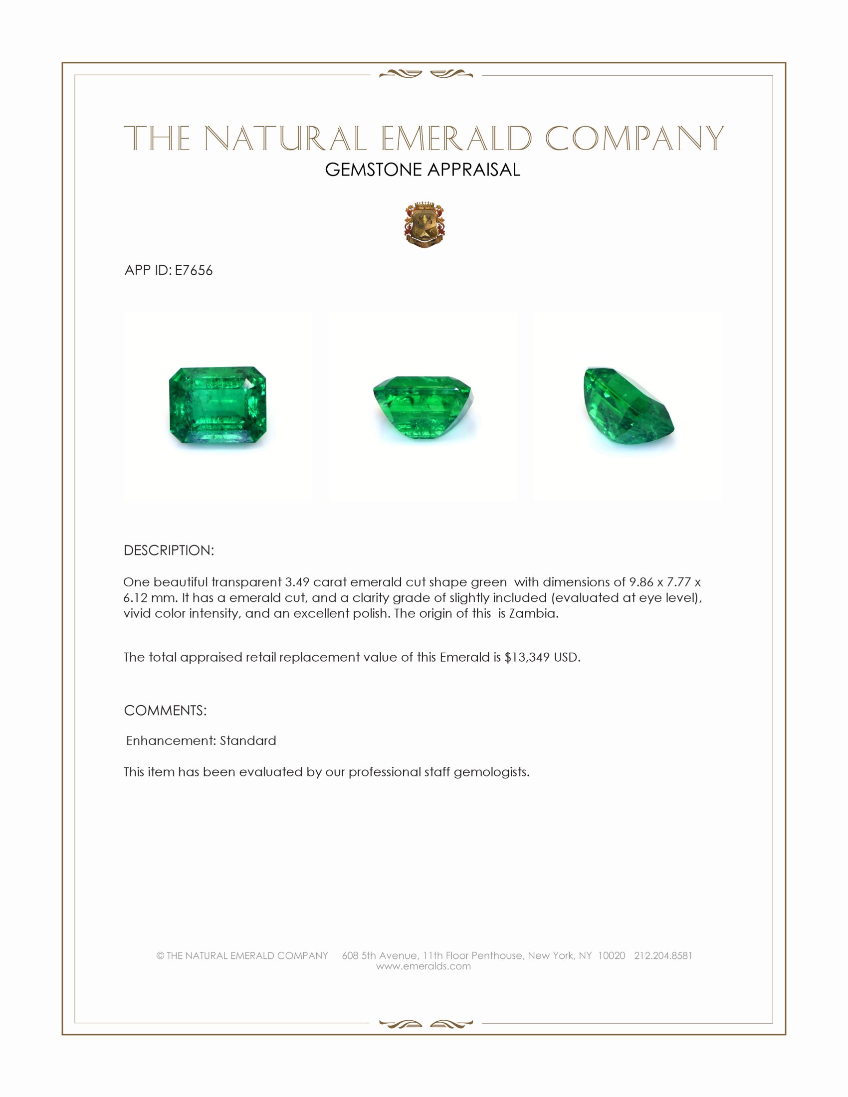 3.49 Ct. Emerald from Zambia