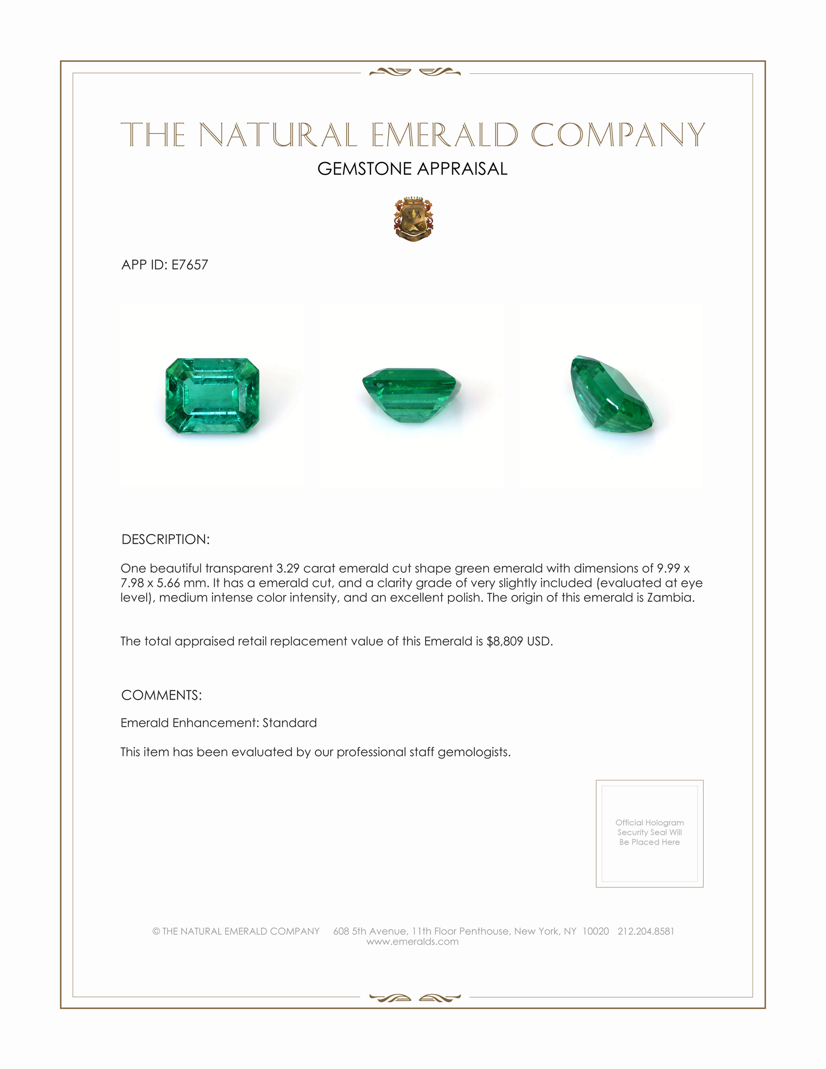3.29 Ct. Emerald from Zambia