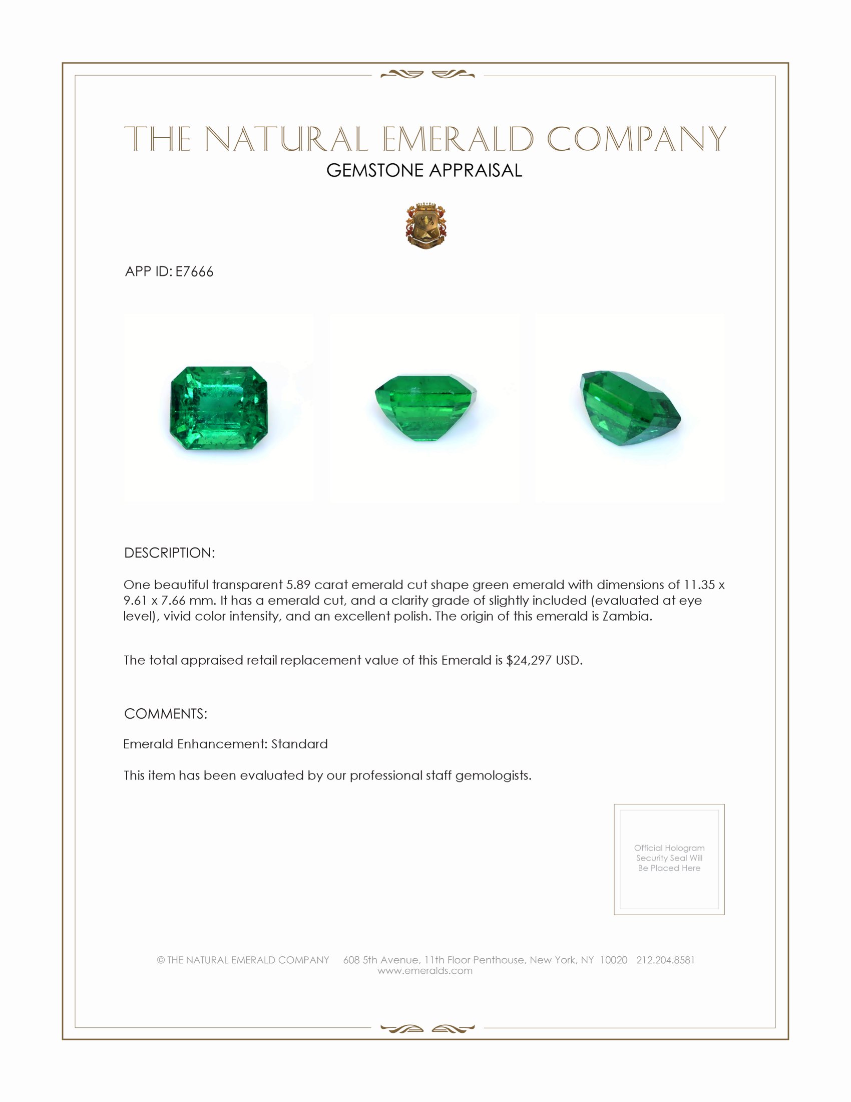 5.89 Ct. Emerald from Zambia