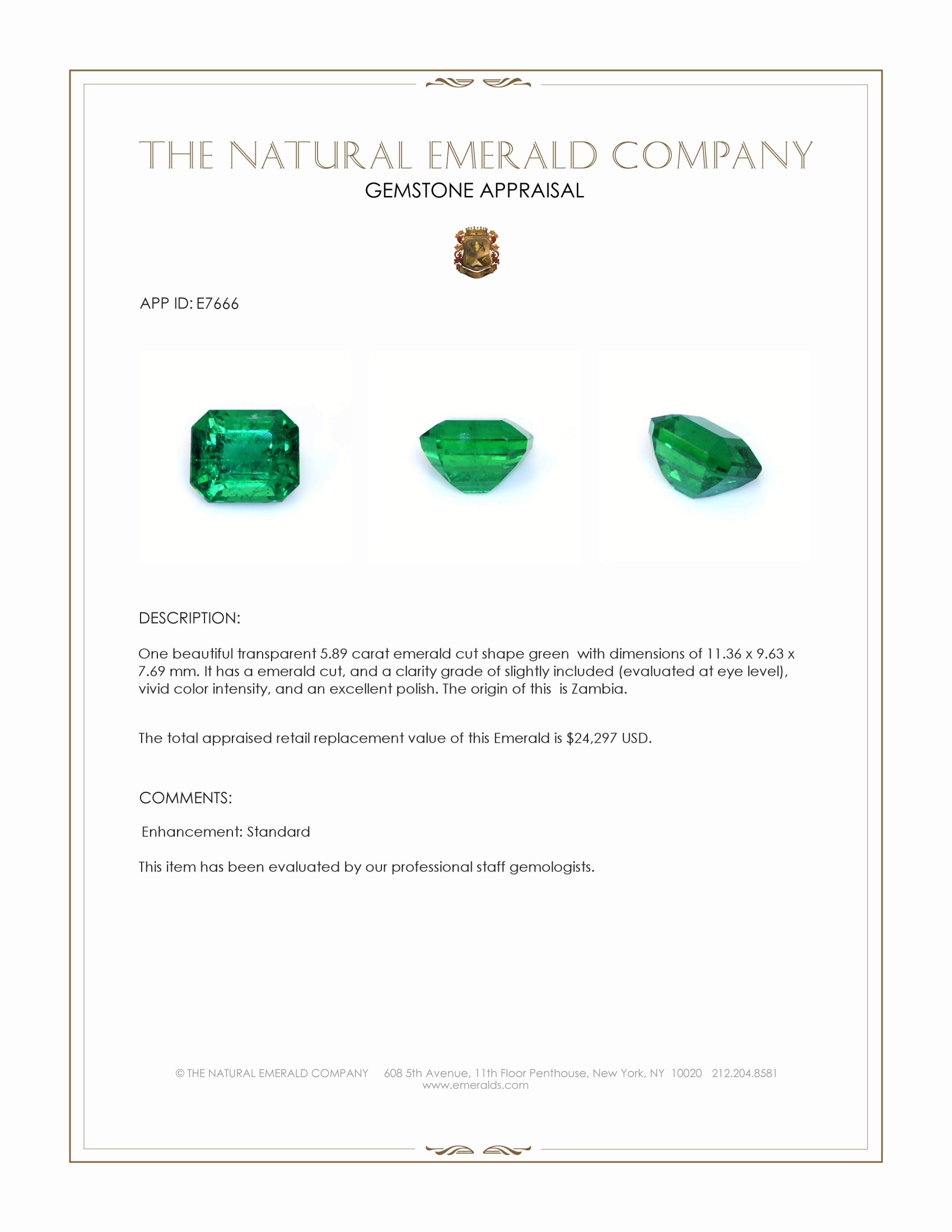 5.89 Ct. Emerald from Zambia