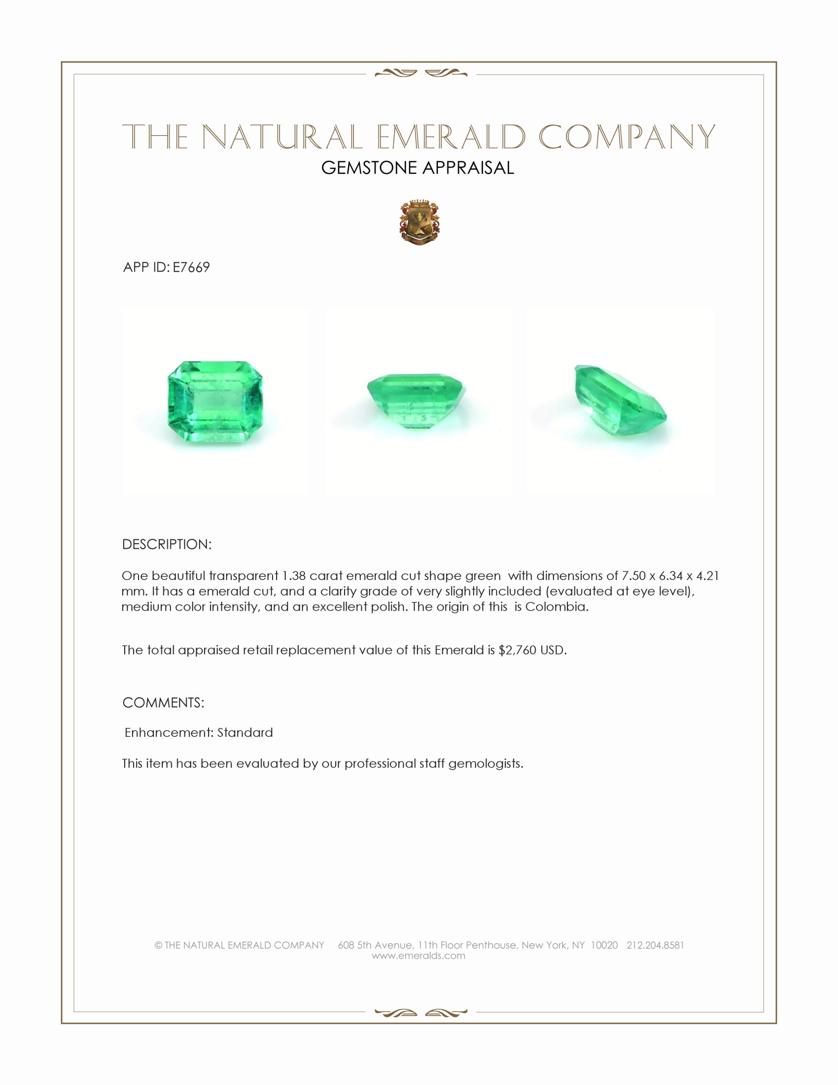 1.38 Ct. Emerald from Colombia