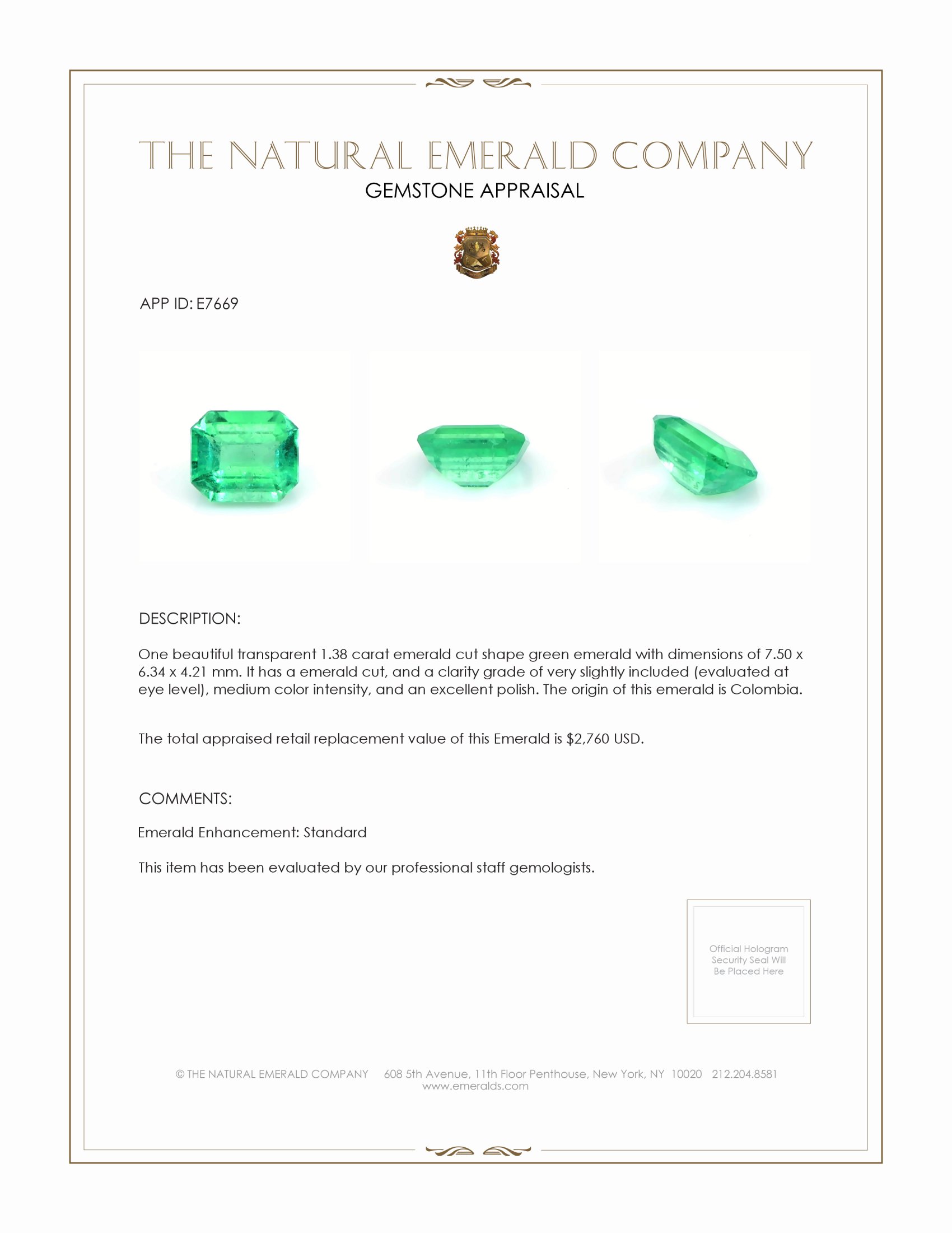 1.38 Ct. Emerald from Colombia