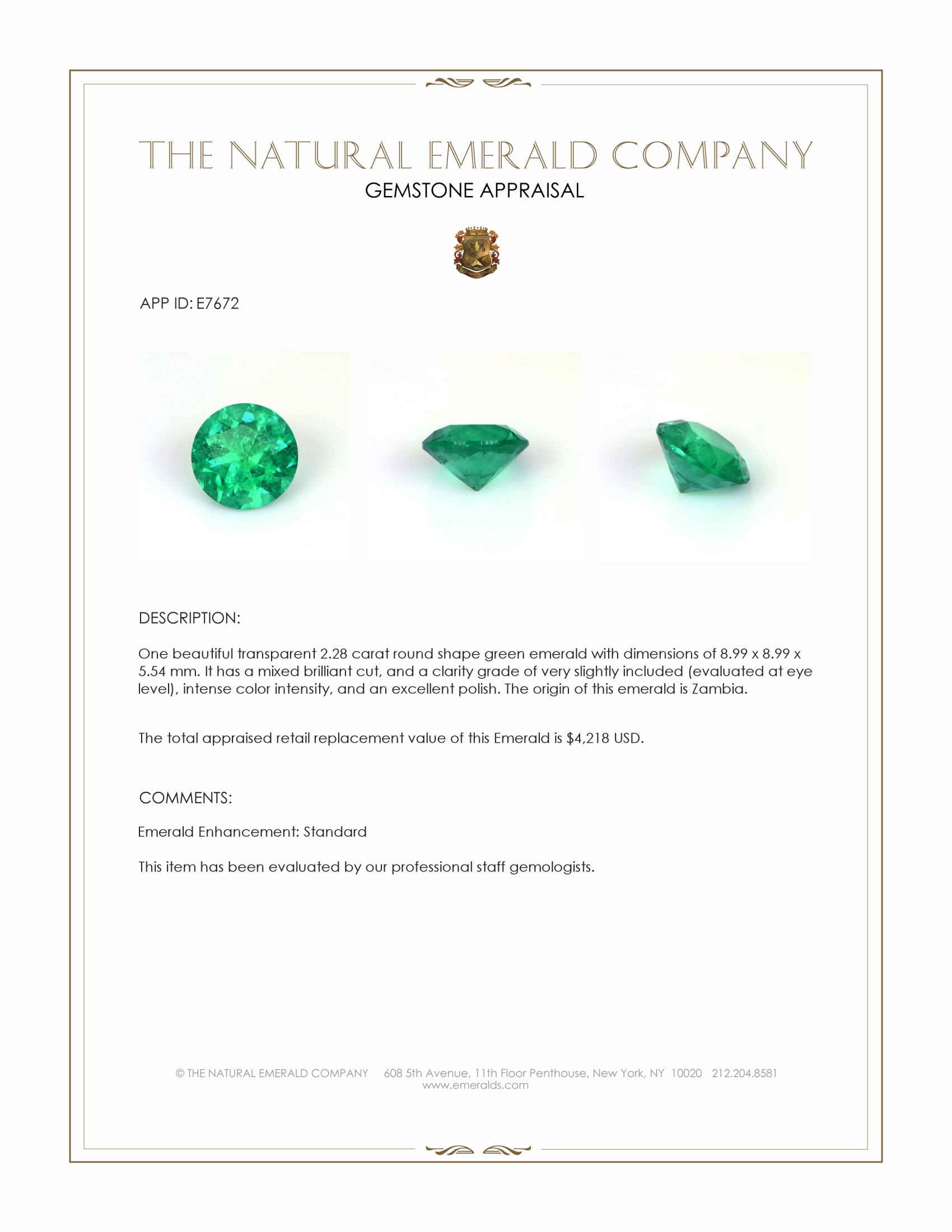 2.28 Ct. Emerald from Zambia