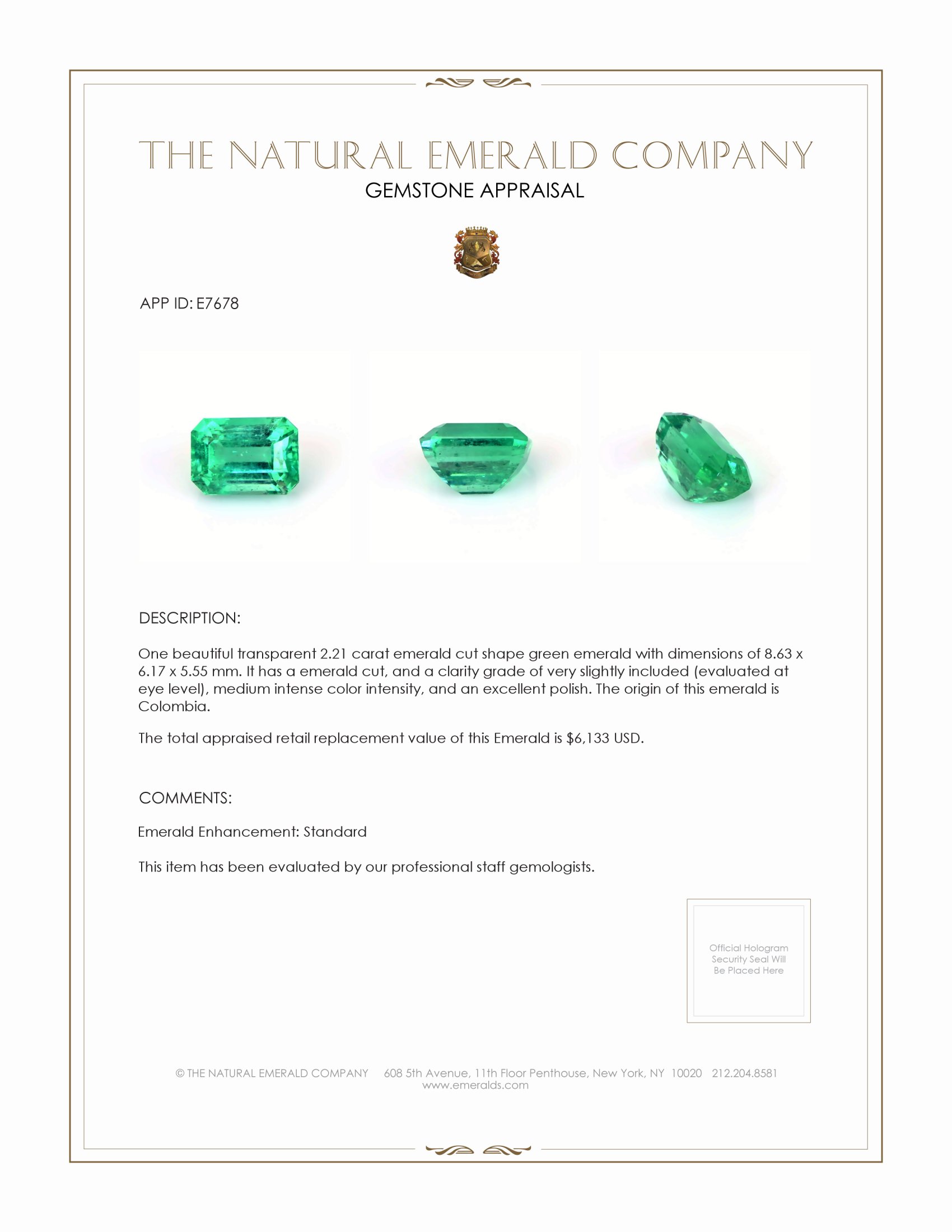 2.21 Ct. Emerald from Colombia