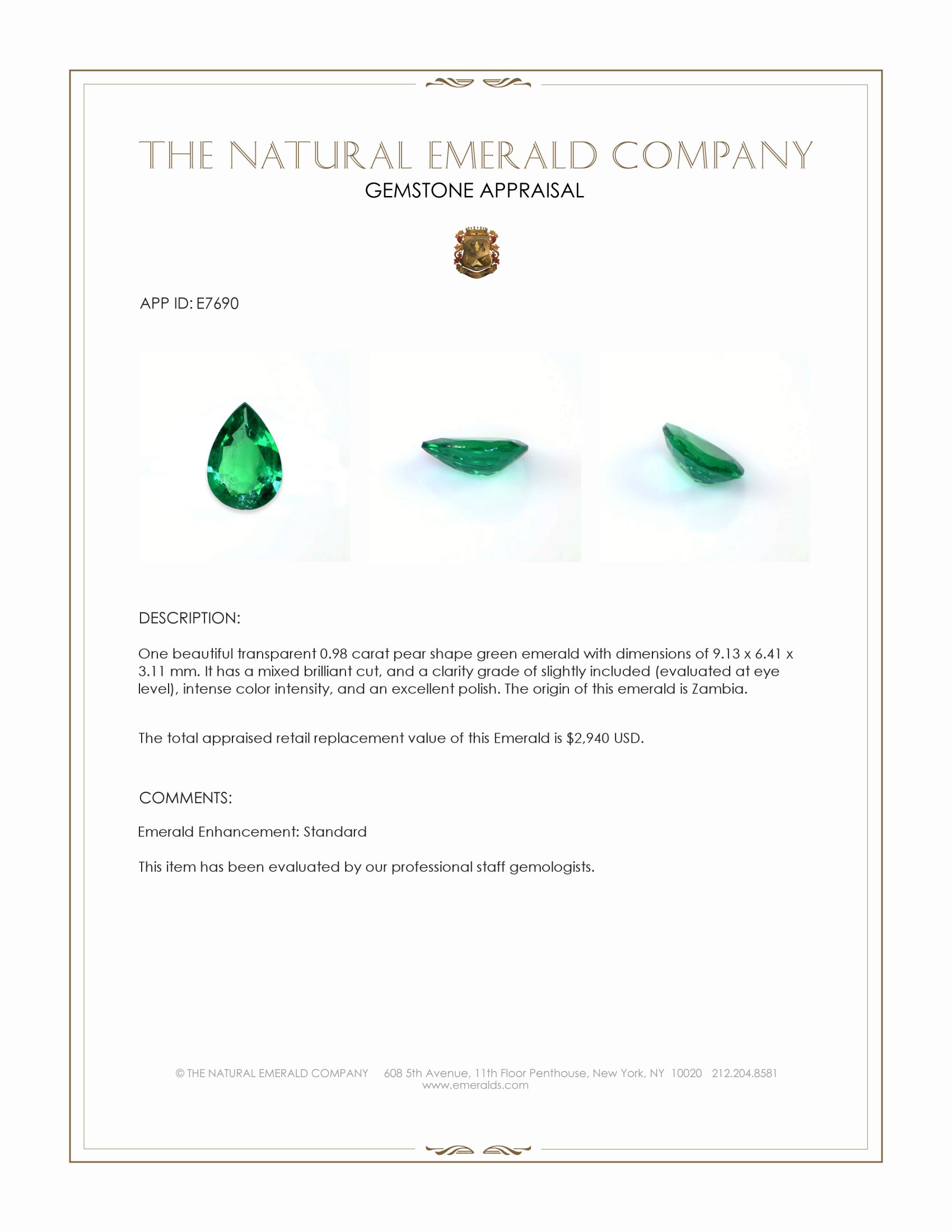 0.98 Ct. Emerald from Zambia